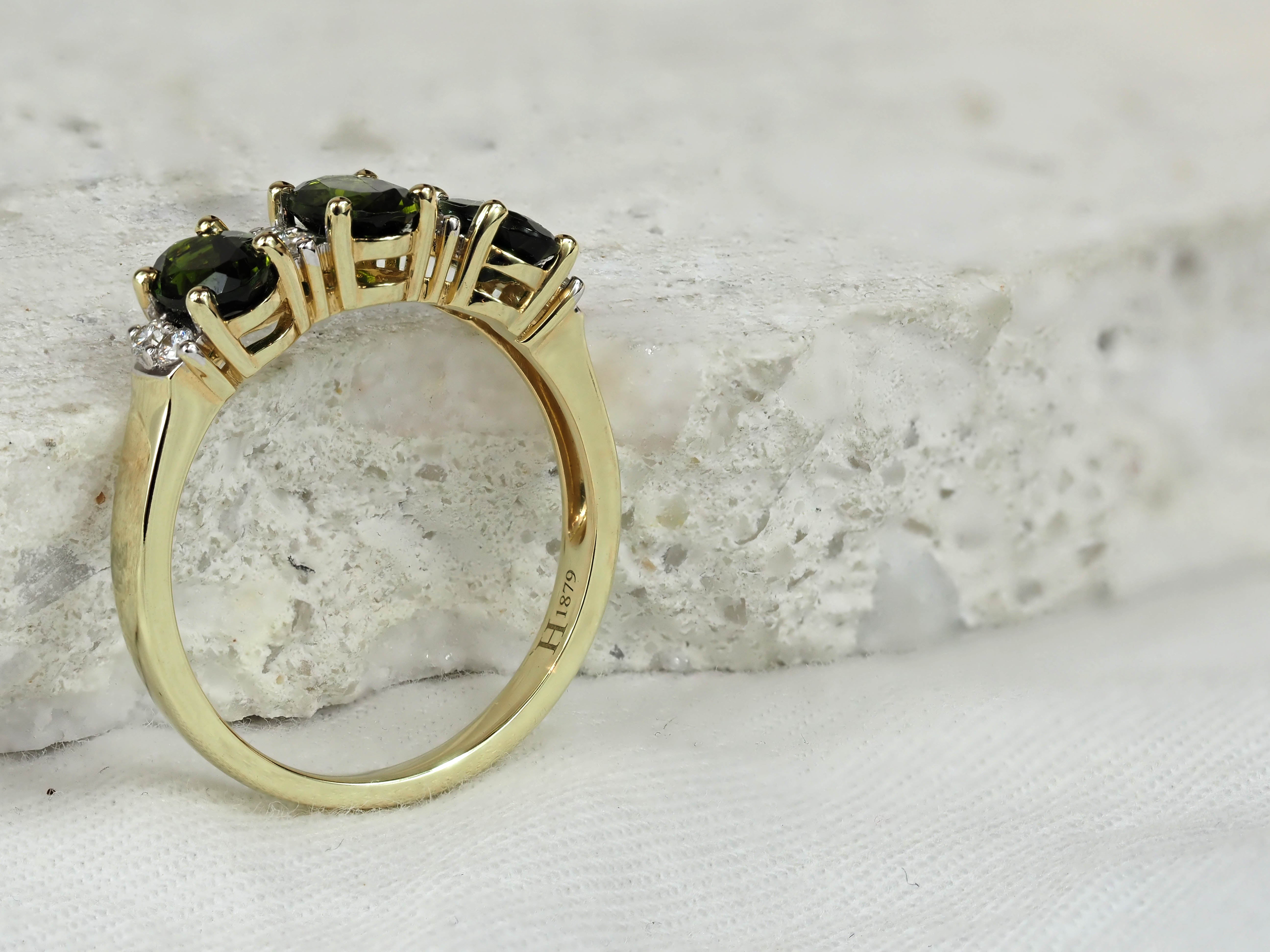 9ct Yellow and White Gold Green Tourmaline and Diamond ring