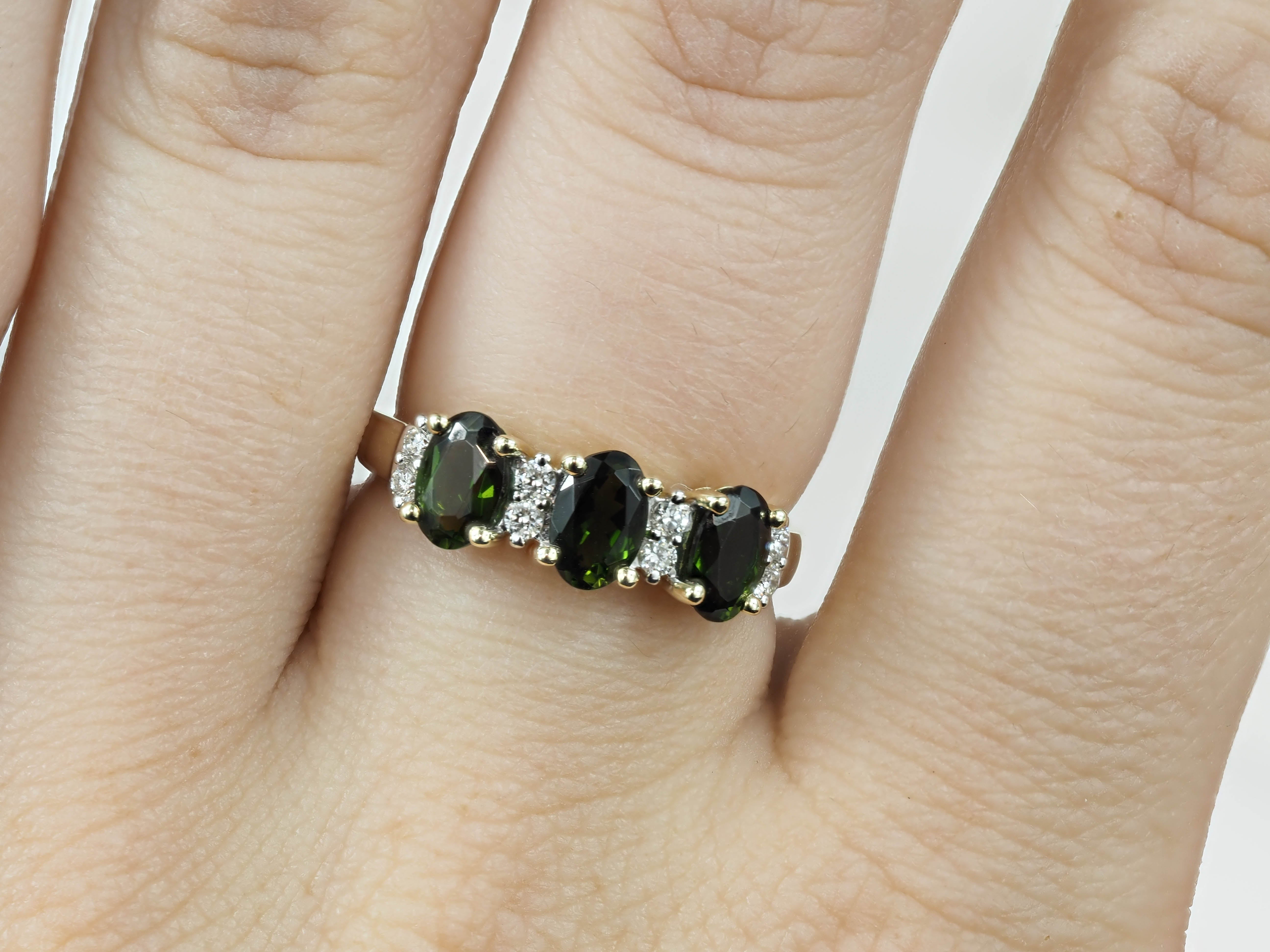 9ct Yellow and White Gold Green Tourmaline and Diamond ring