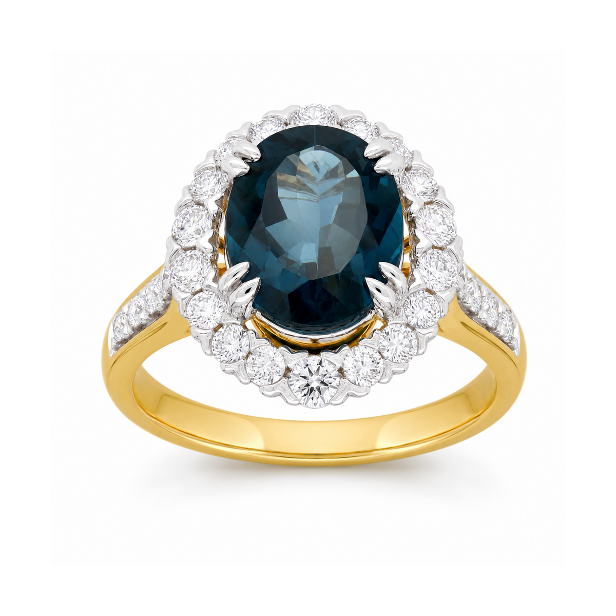 10ct Yellow and White Gold Blue Topaz and Lab-Grown Diamond Ring