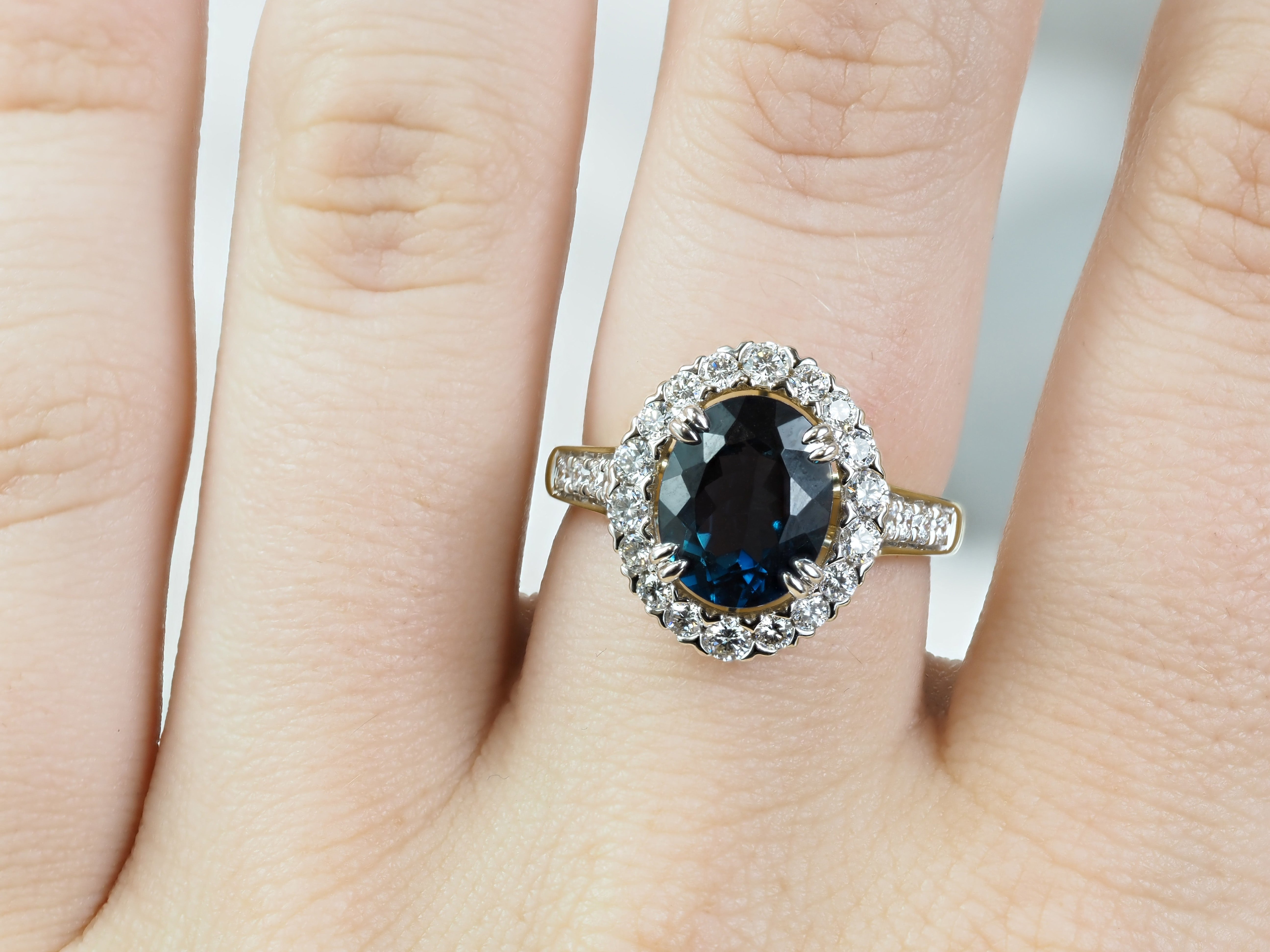 10ct Yellow and White Gold Blue Topaz and Lab-Grown Diamond Ring