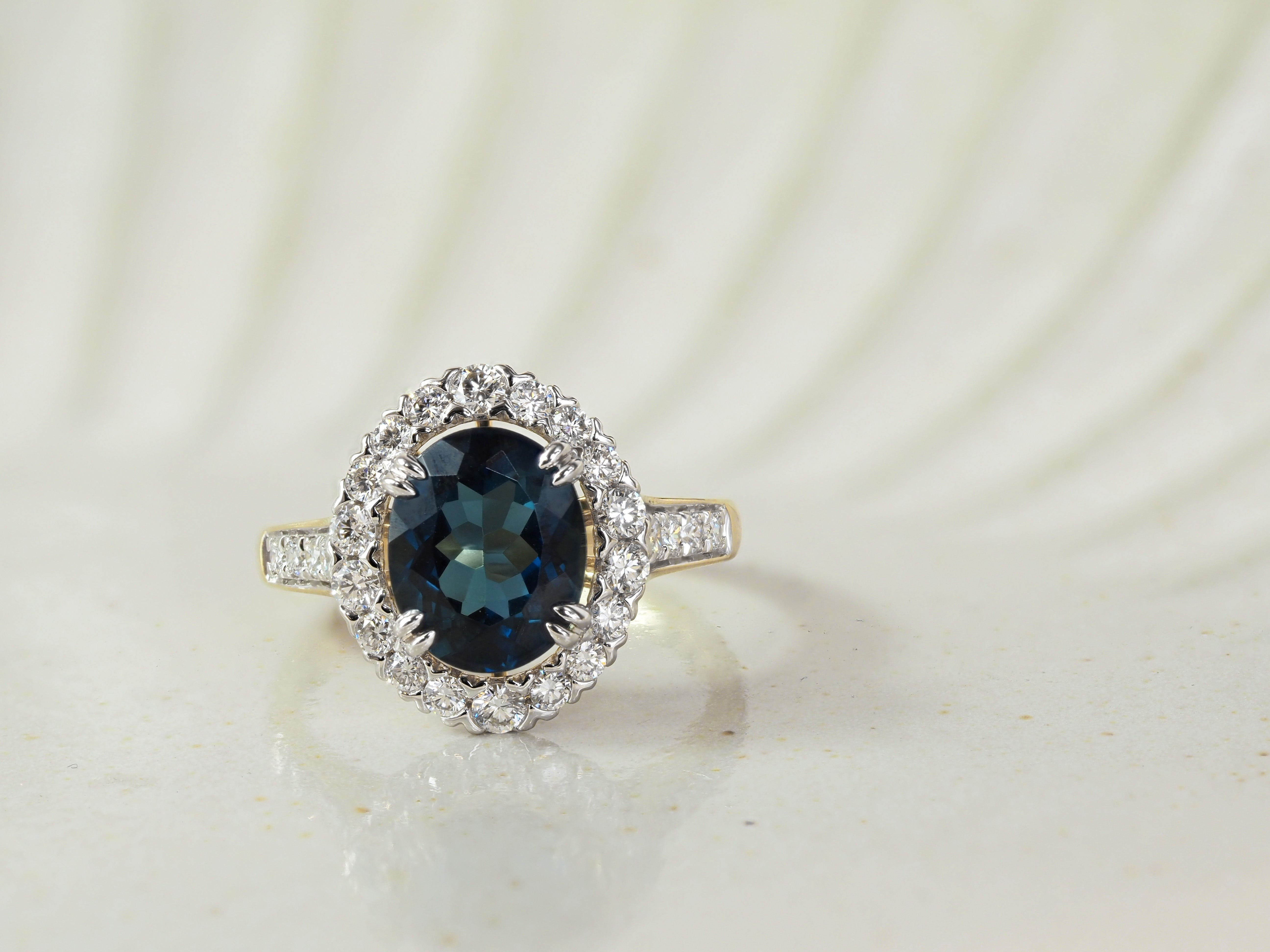 10ct Yellow and White Gold Blue Topaz and Lab-Grown Diamond Ring