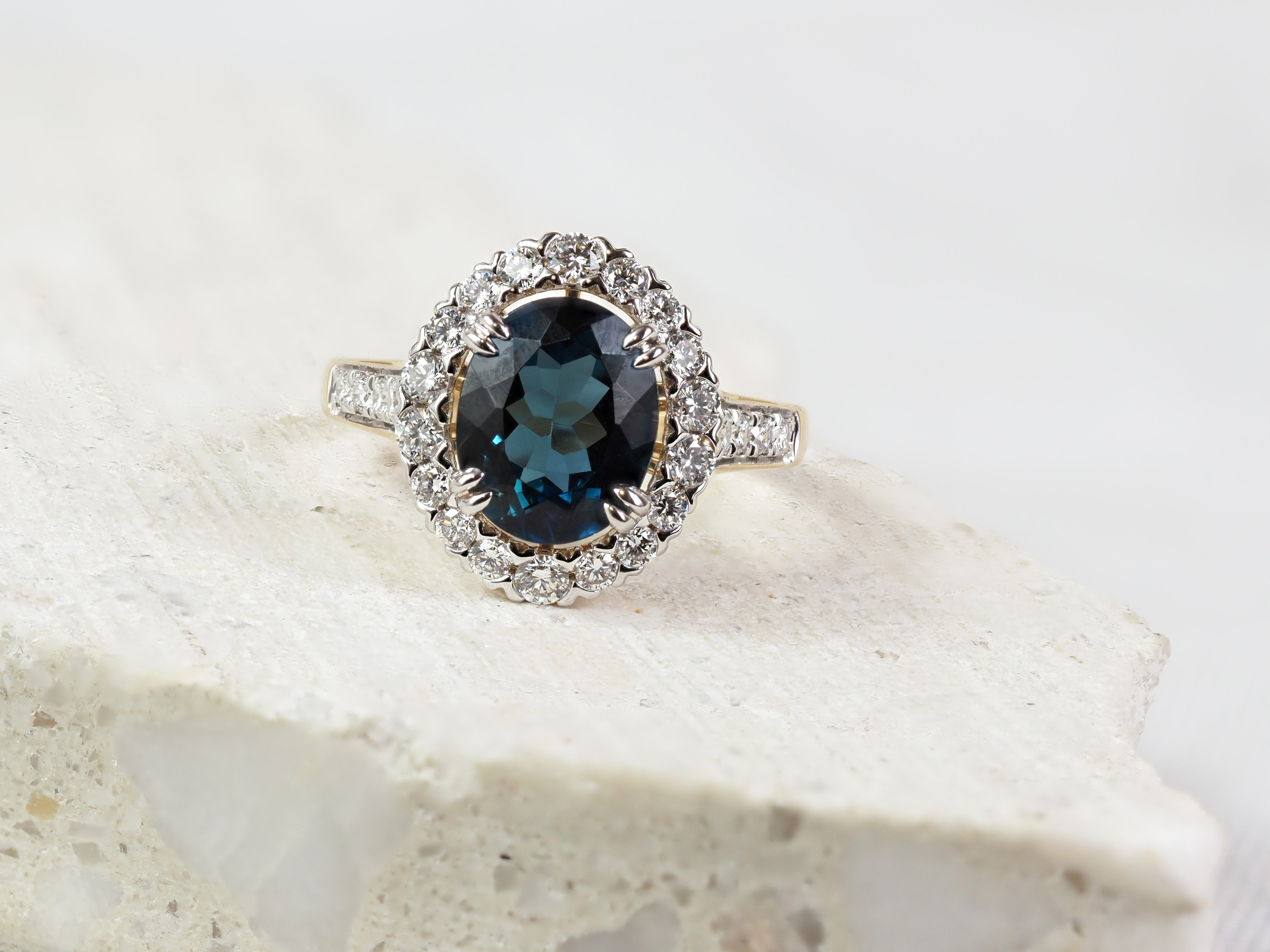 10ct Yellow and White Gold Blue Topaz and Lab-Grown Diamond Ring