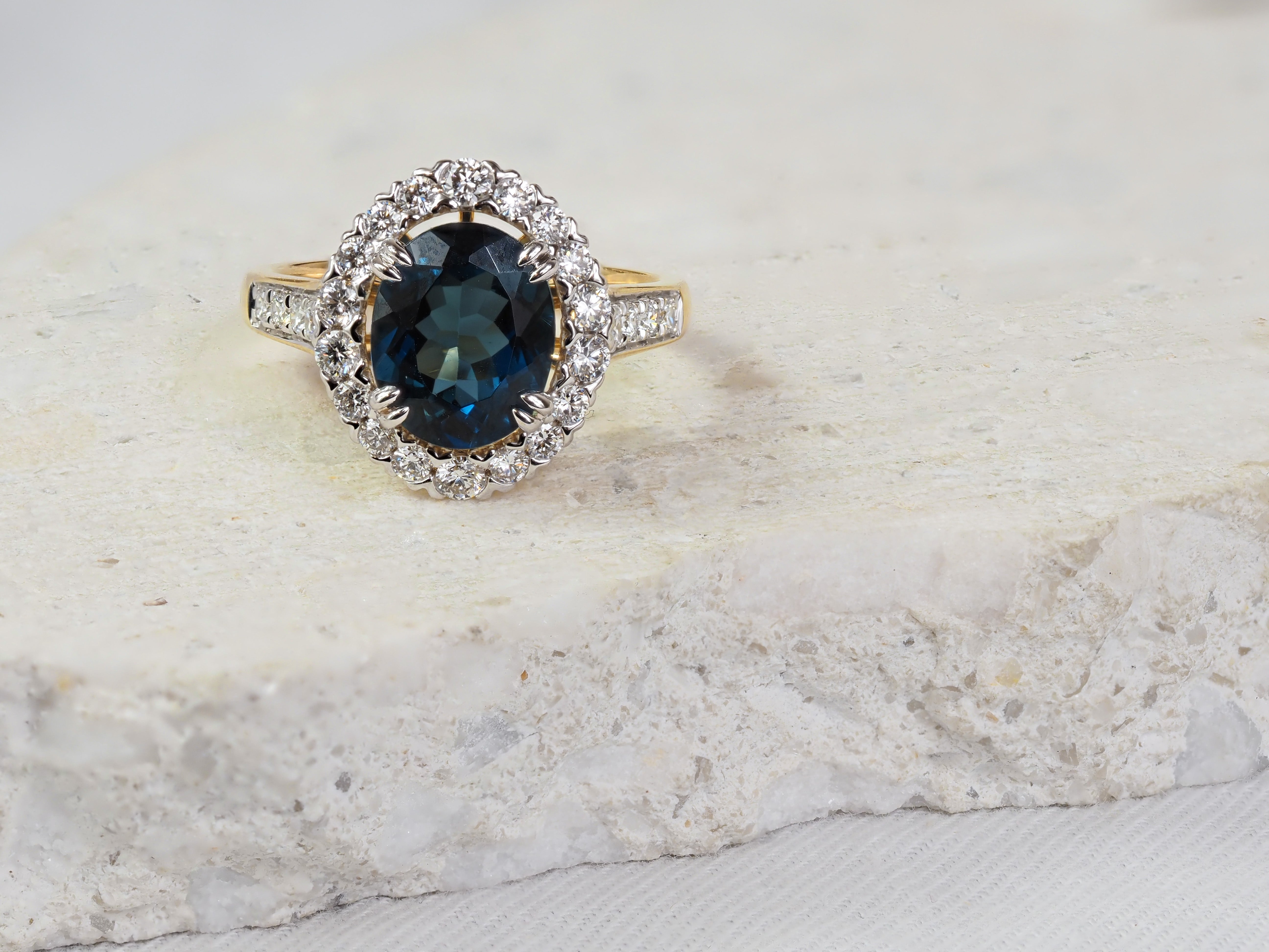 10ct Yellow and White Gold Blue Topaz and Lab-Grown Diamond Ring