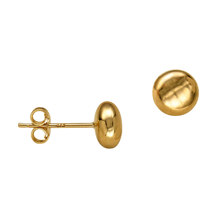 9ct Yellow Gold 6mm Flattened Ball Stud Earrings