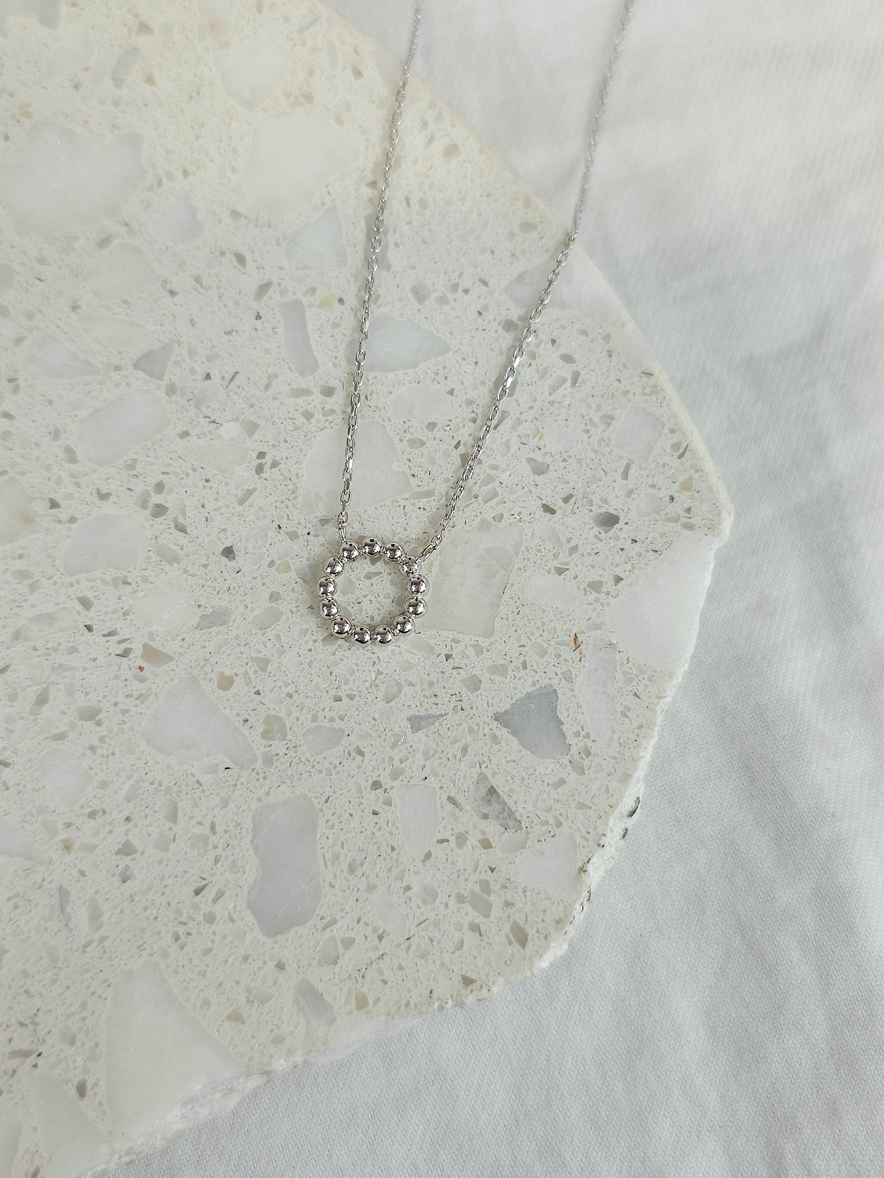 9ct White Gold Bead Circle pendant and Chain