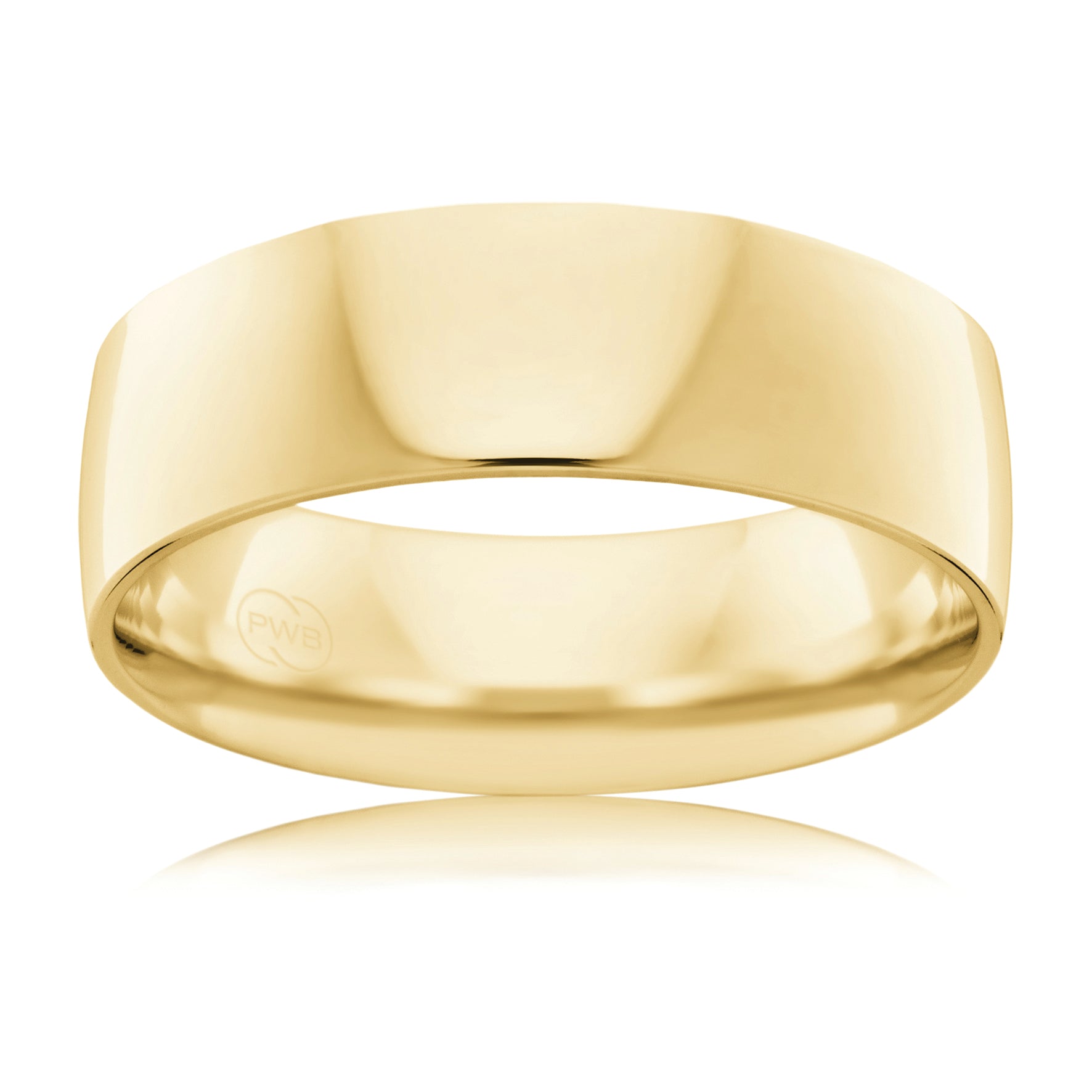 9ct Yellow Gold 7mm Crescent Profile Wedding band, polished finish, size W