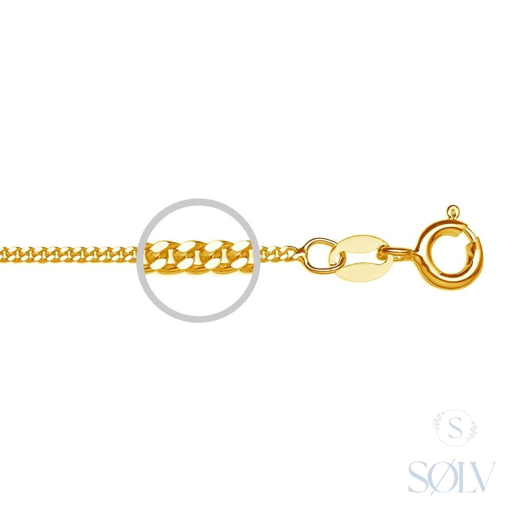 Solv Sterling Silver Gold Plated Curb Chain, 50cm