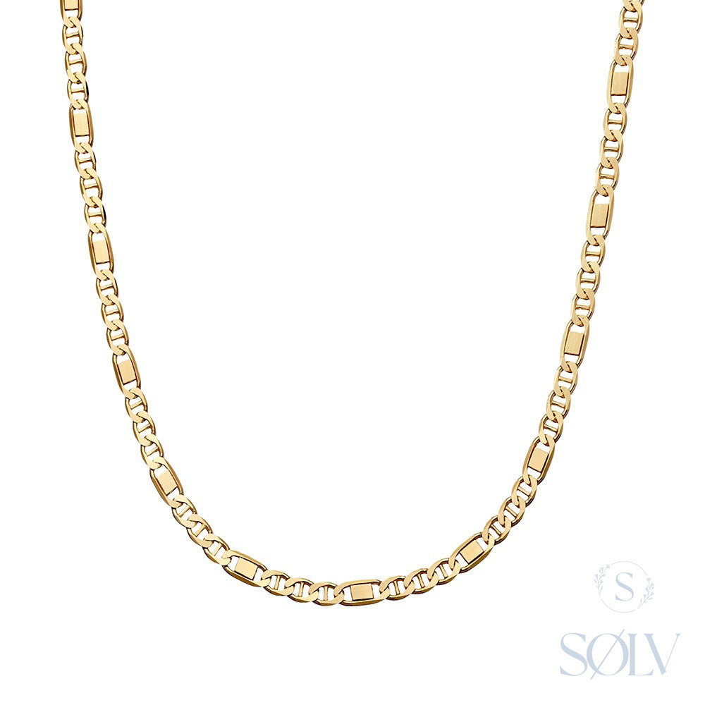 Solv Sterling Silver Gold Plated Mariner Valentino Chain, 42cm