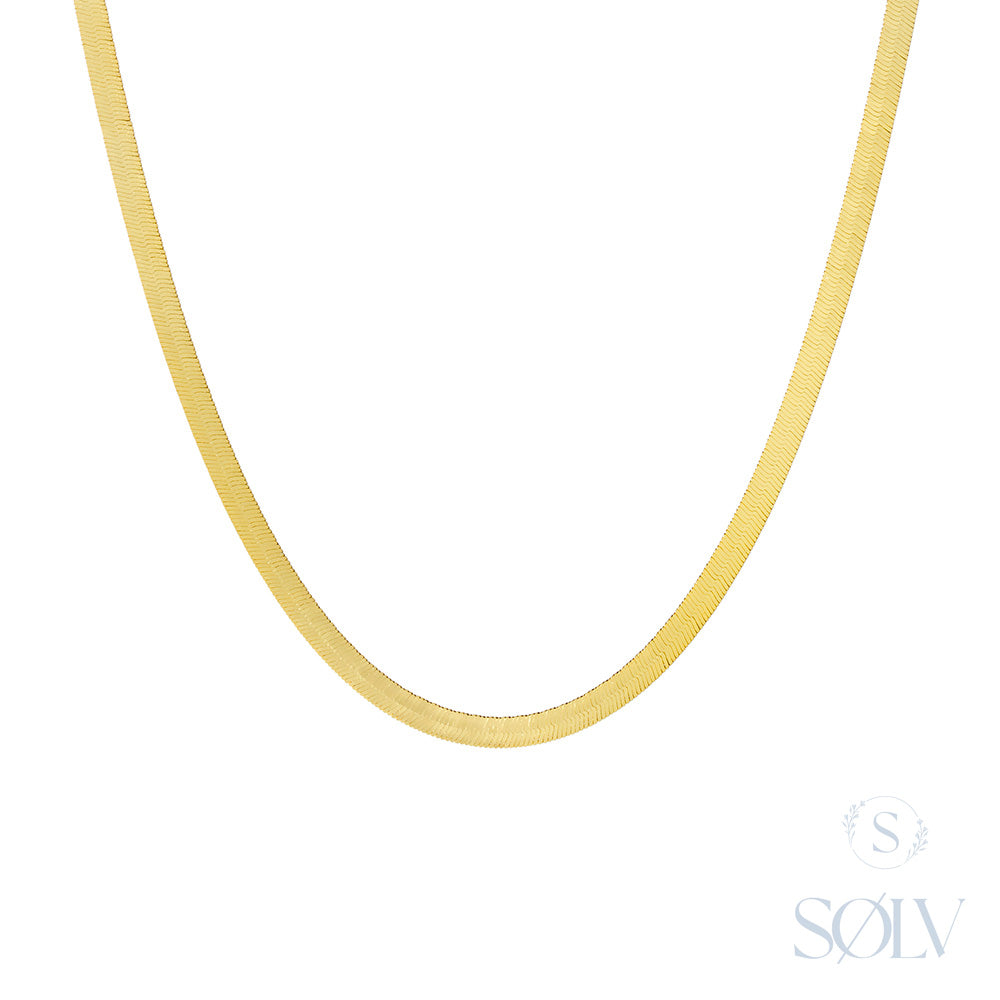 Solv Sterling Silver Gold Plated Herringbone Chain, 42cm
