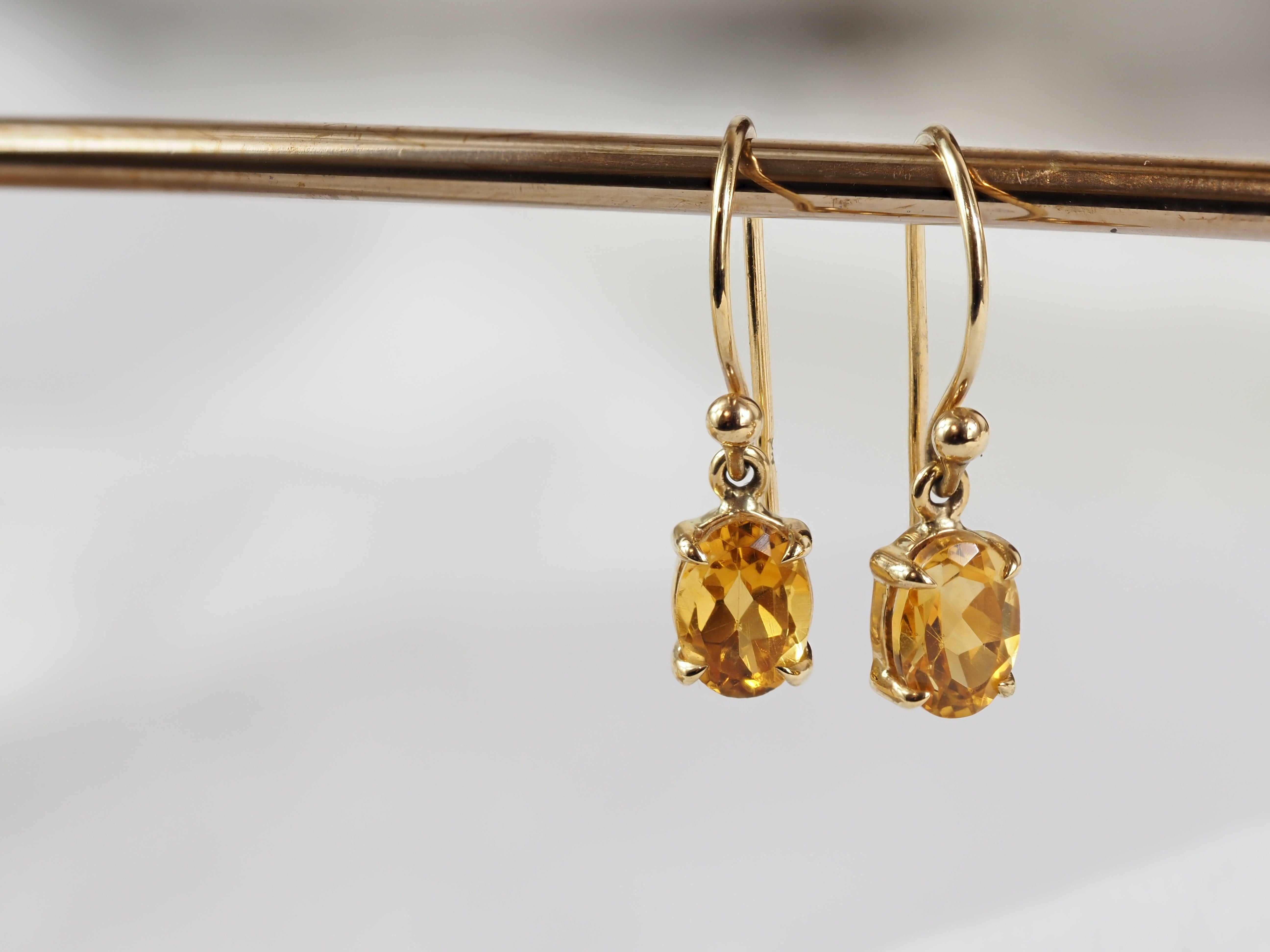 9ct Yellow Gold Citrine Shepard Hook Earrings
