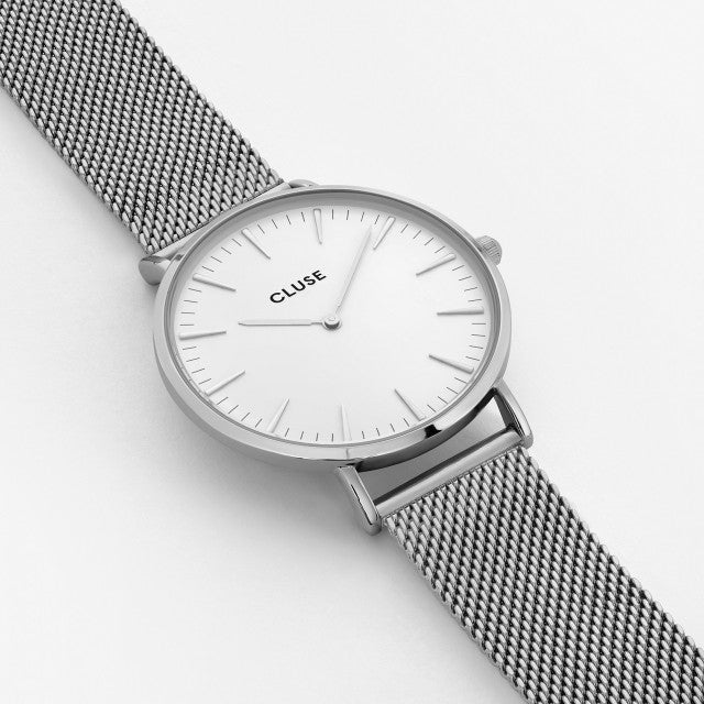 Cluse Boho Chic Mesh Silver and White Watch, CW0101201002