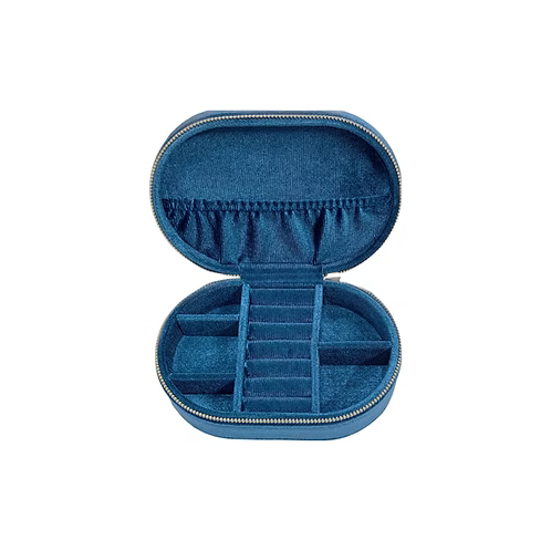 Oval Blue Velvet Travel Jewellery Box