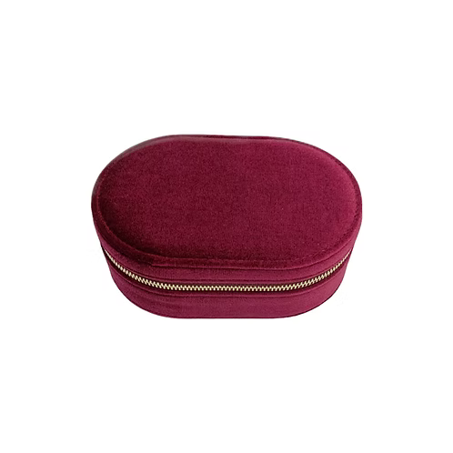 Oval Burgundy Velvet Travel Jewellery Box
