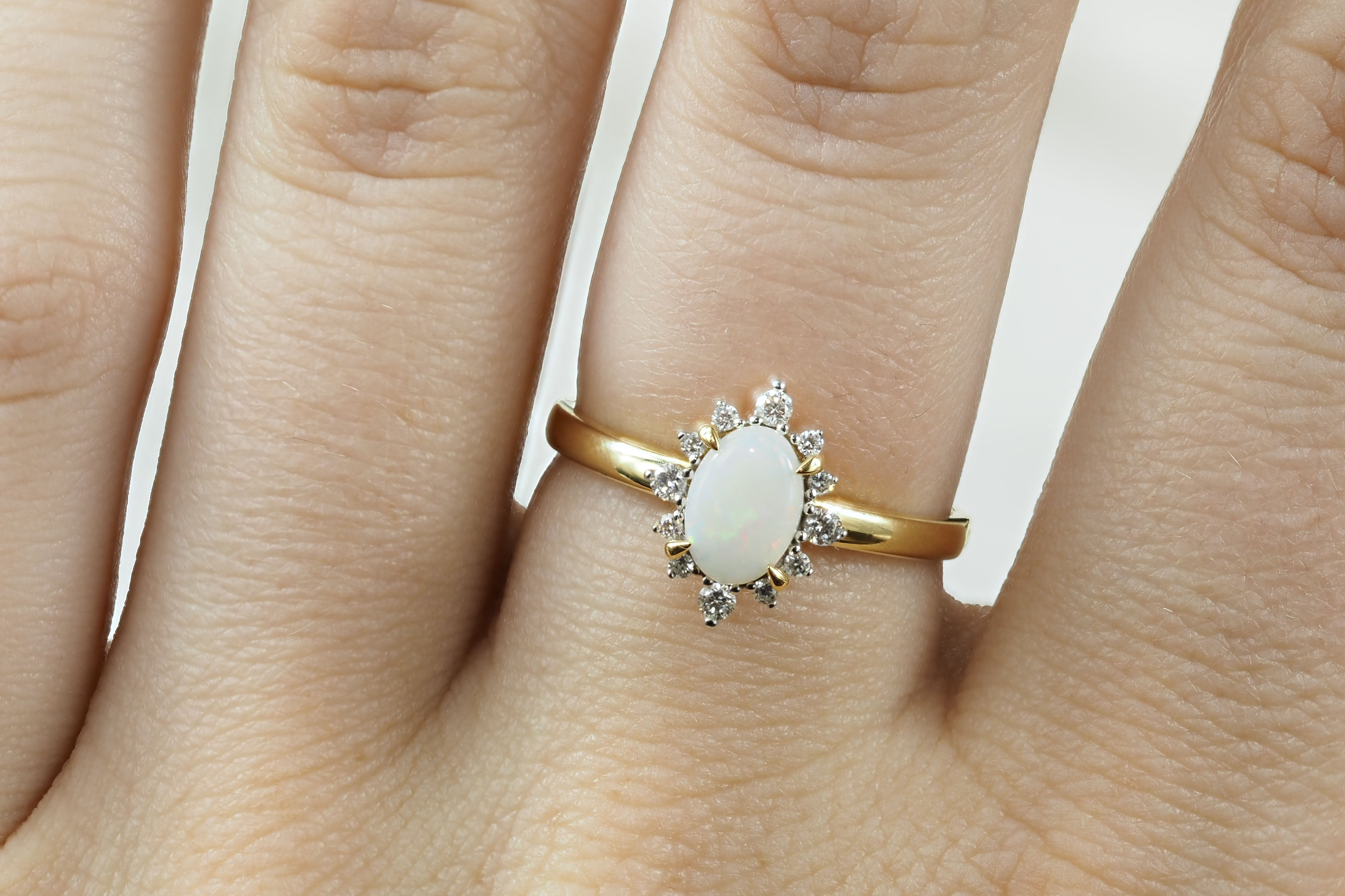 18ct Yellow and White Gold Opal and Diamond ring