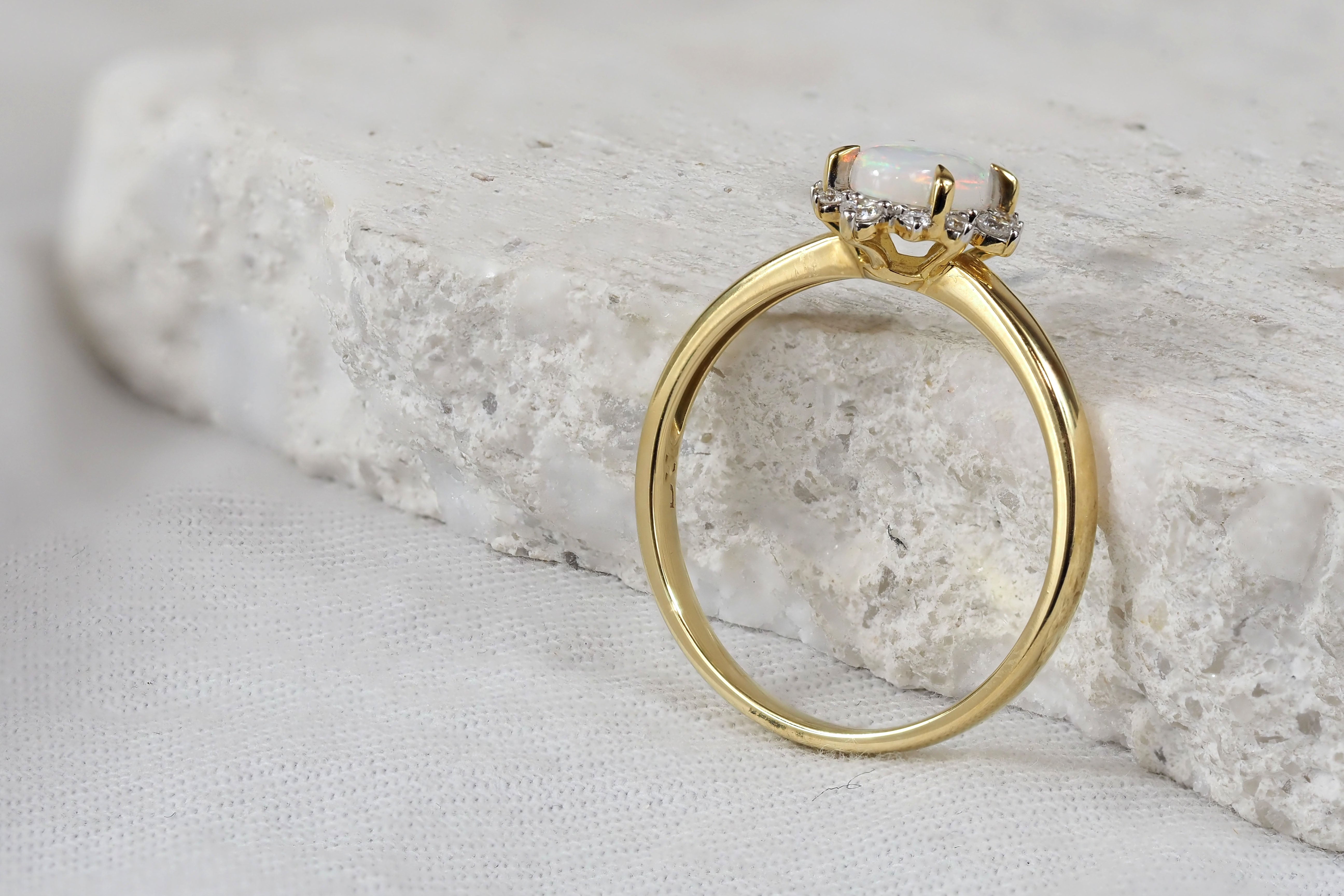 18ct Yellow and White Gold Opal and Diamond ring