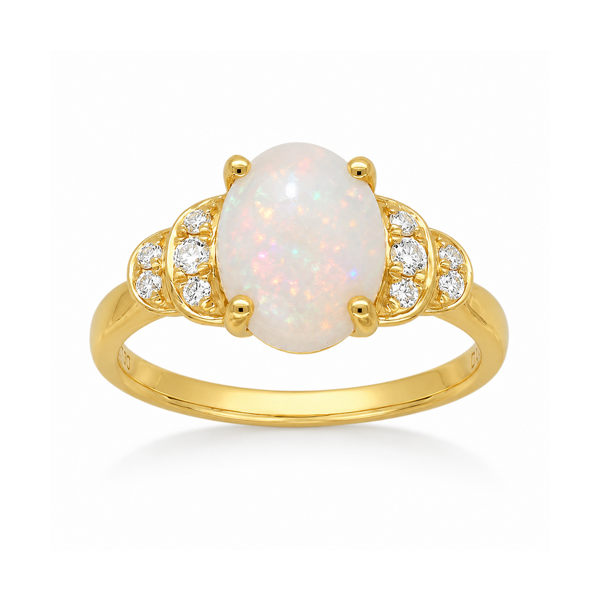 18ct Yellow Gold White Opal and Diamond Ring