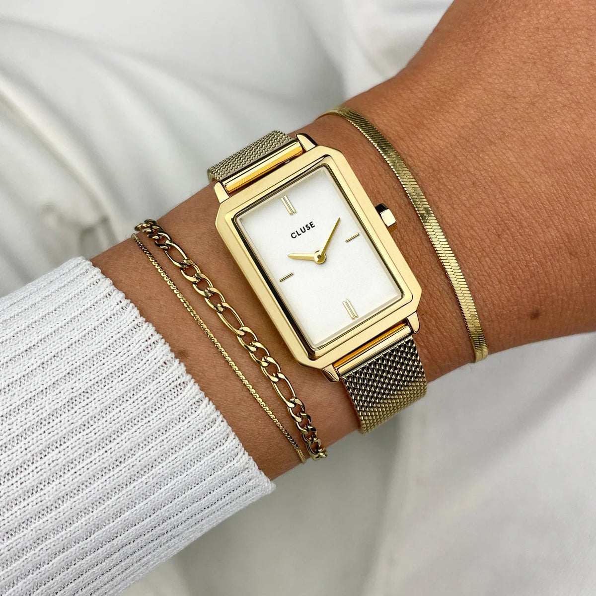 Cluse Fluette Watch Mesh White and Gold Watch, CW11508