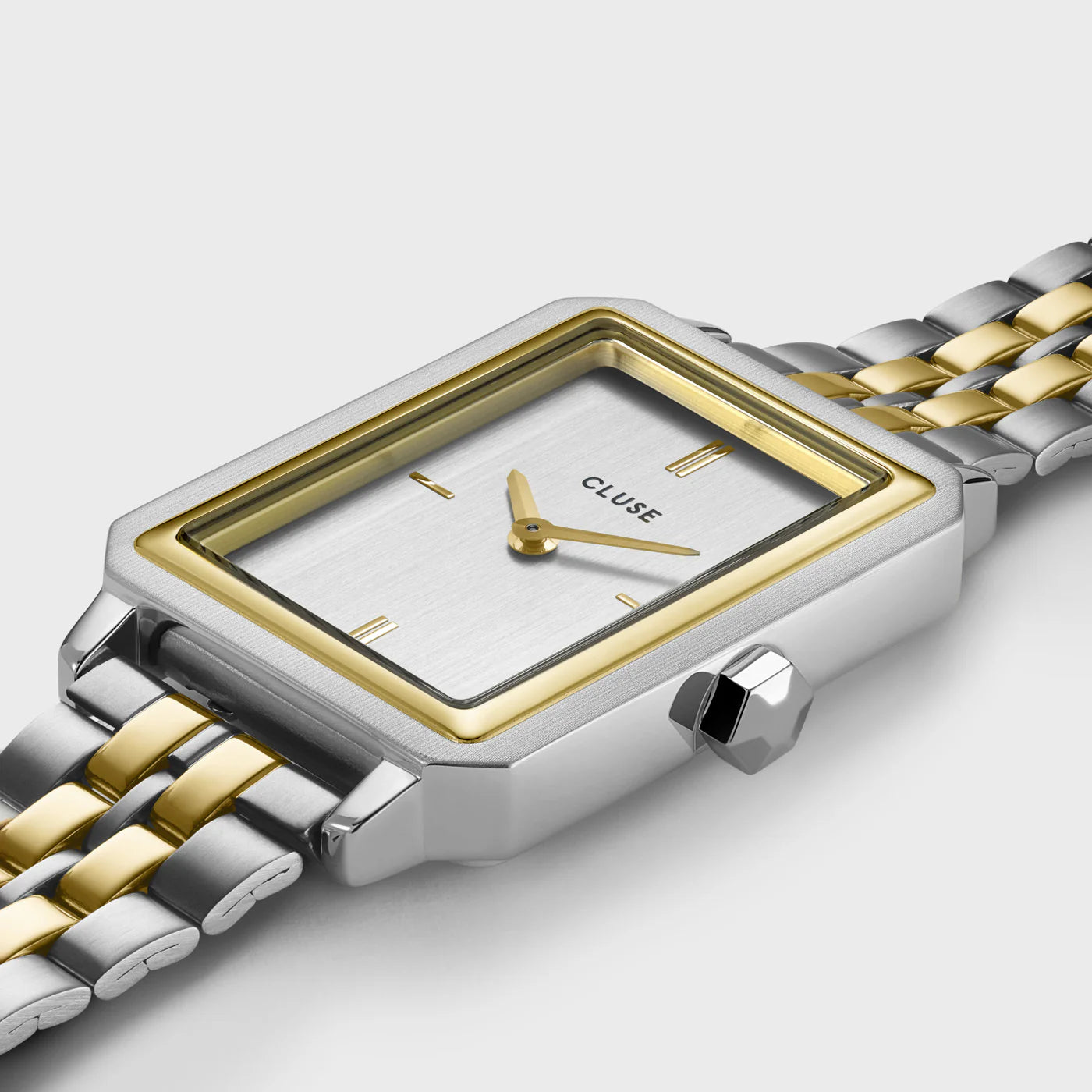 Cluse Fluette Rectangular Silver and Gold Watch, CW11510