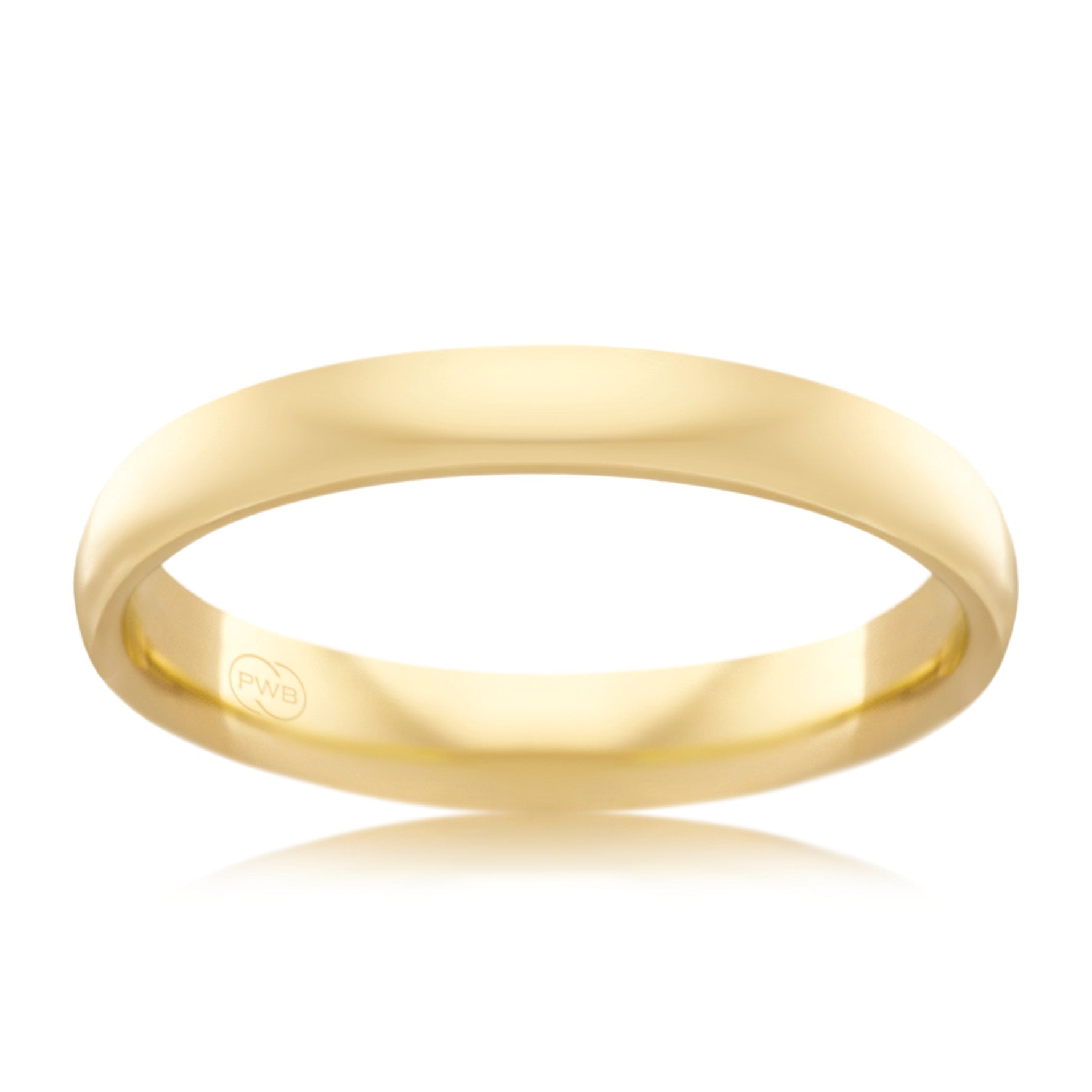 18ct Yellow Gold 3mm Comfort Wedding band, polished finish, size M