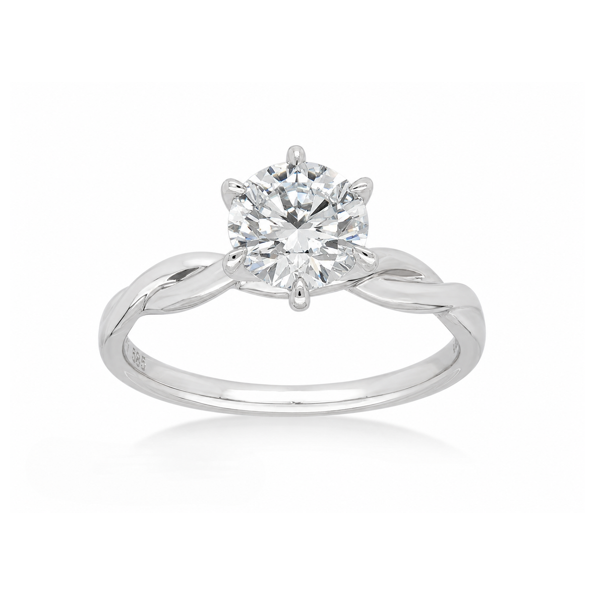 14ct White Gold Lab-Grown Round Brilliant Cut Diamond Engagement Ring, 1ct Centre