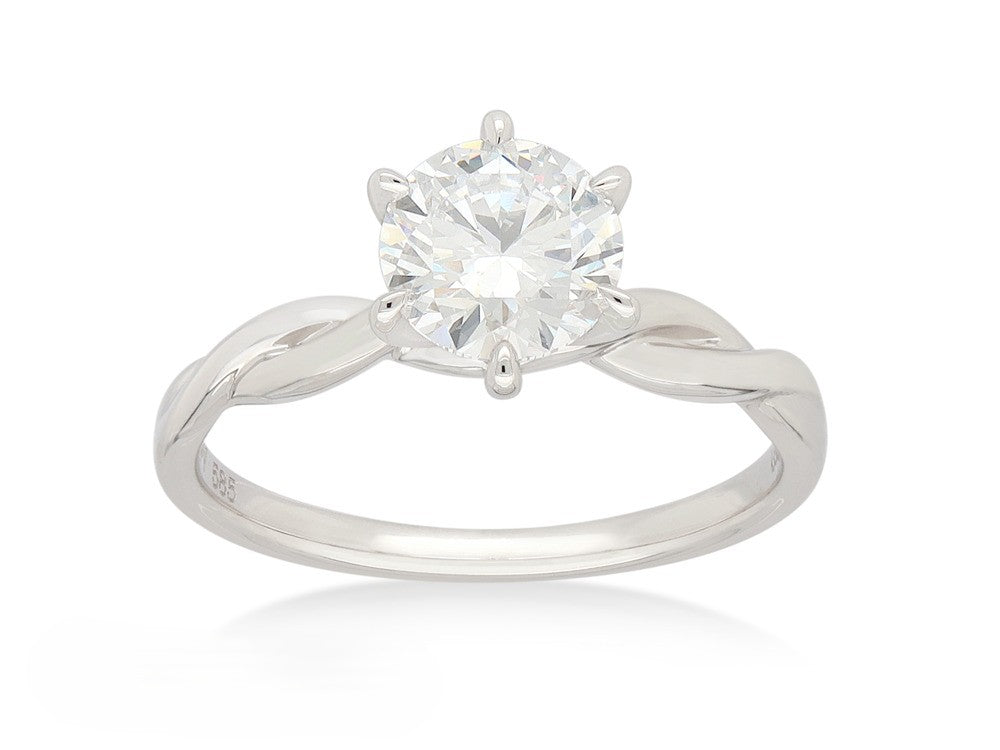14ct White Gold Lab-Grown Round Brilliant Cut Diamond Ring, 1ct Centre