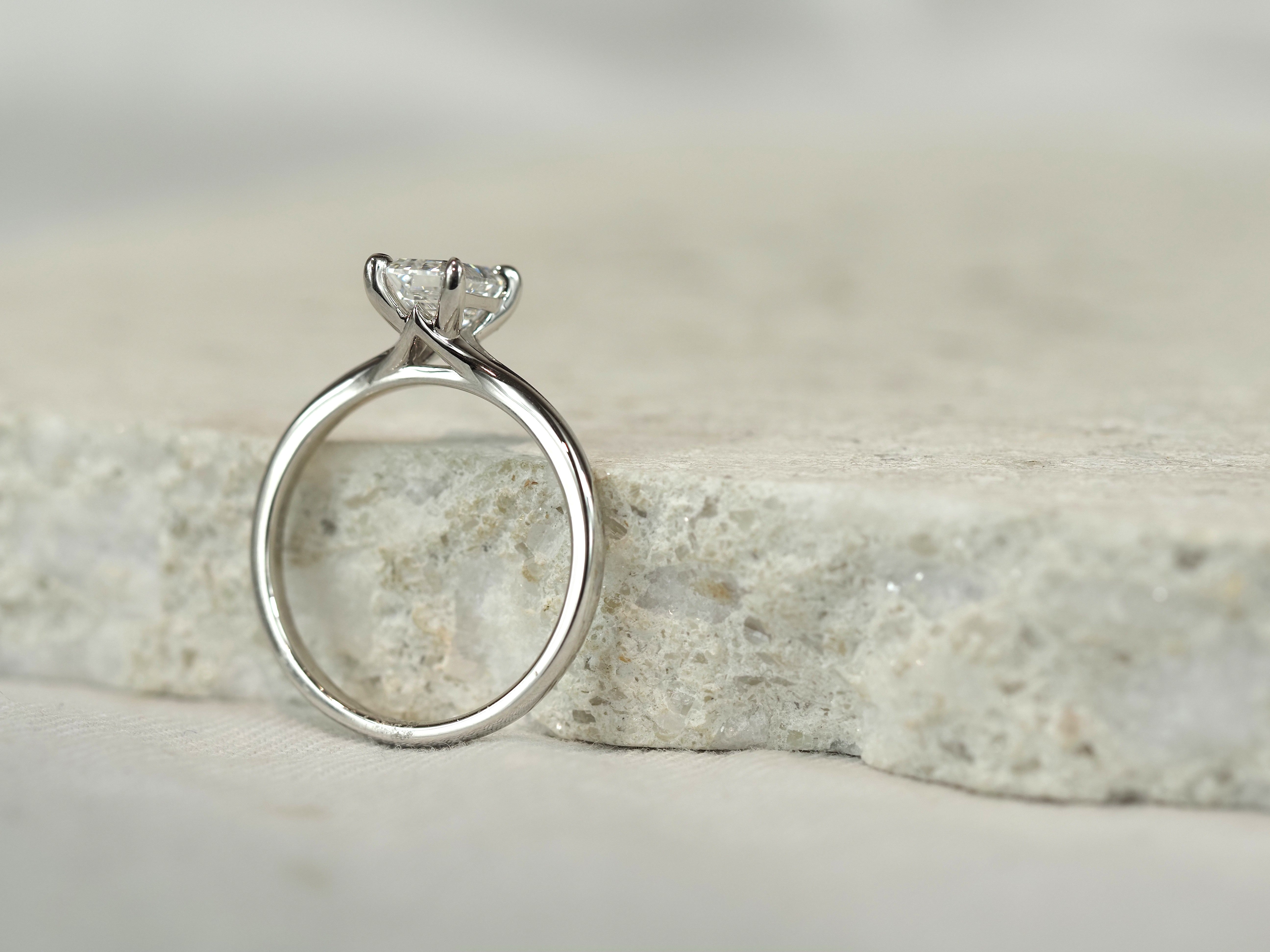 14ct White Gold Lab-Grown Diamond Emerald Cut Ring, 1ct Centre