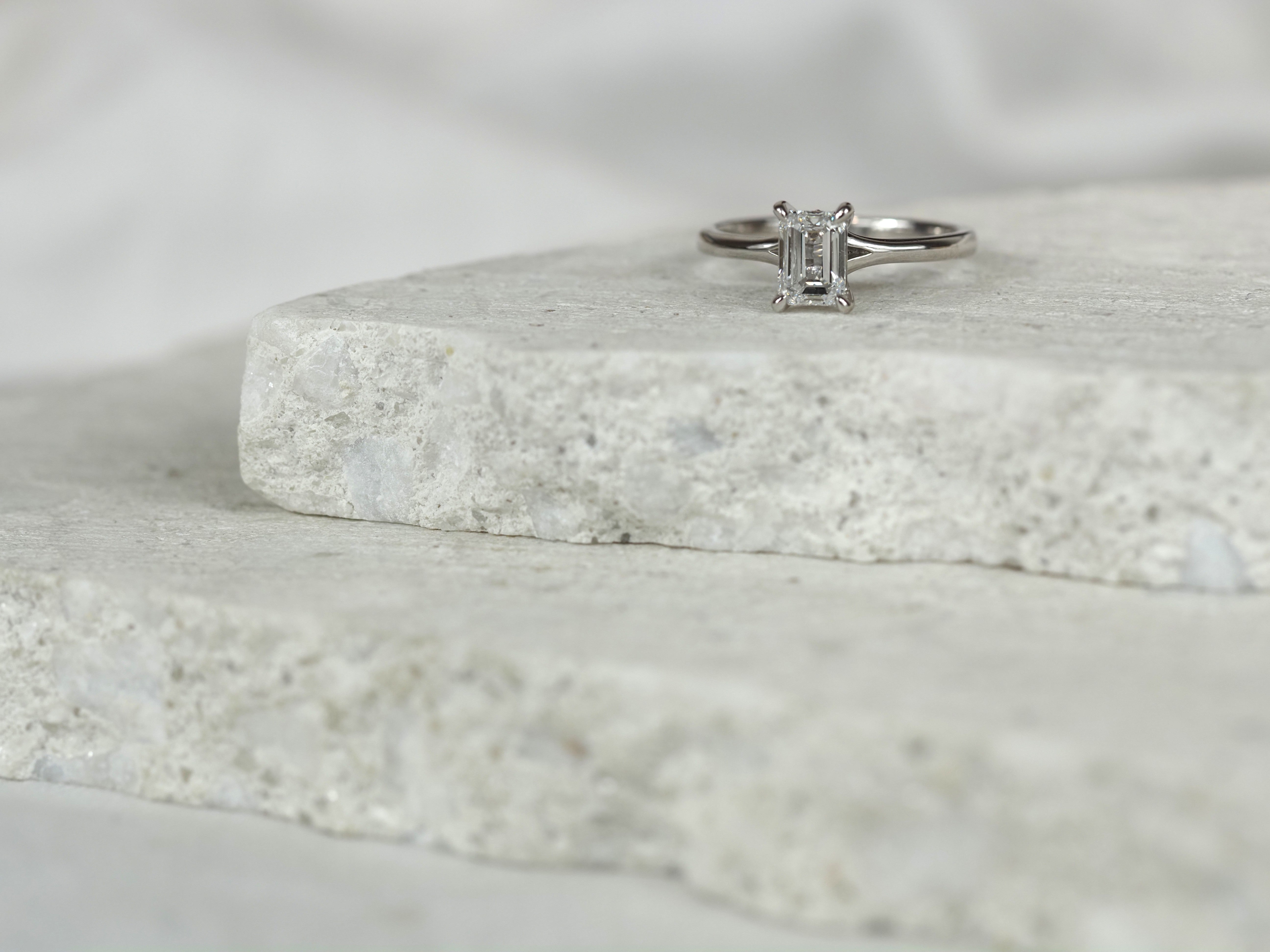 14ct White Gold Lab-Grown Diamond Emerald Cut Ring, 1ct Centre