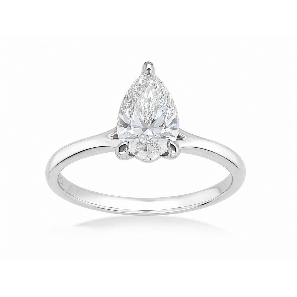14ct White Gold Lab-Grown Pear Cut Diamond Engagement Ring, 1.03ct Centre