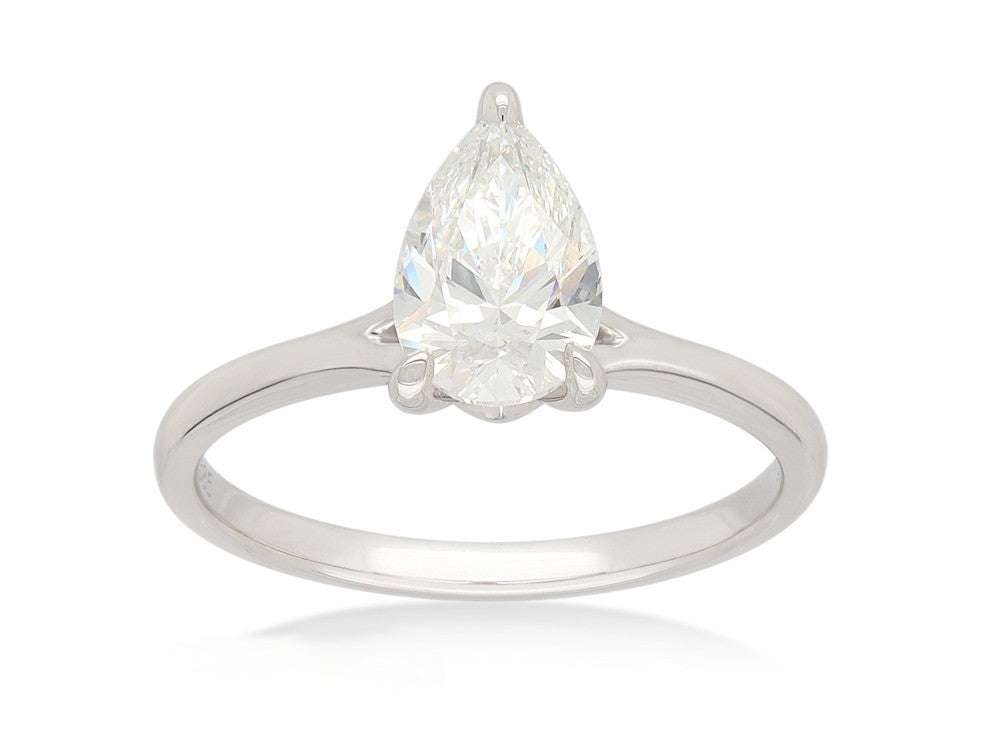 14ct White Gold Lab-Grown Pear Cut Diamond Ring, 1.03ct Centre