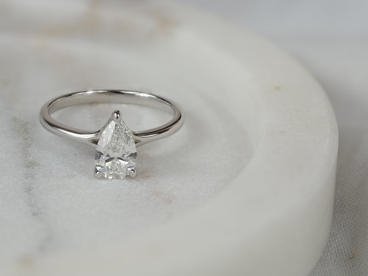 14ct White Gold Lab-Grown Pear Cut Diamond Engagement Ring, 1.03ct Centre
