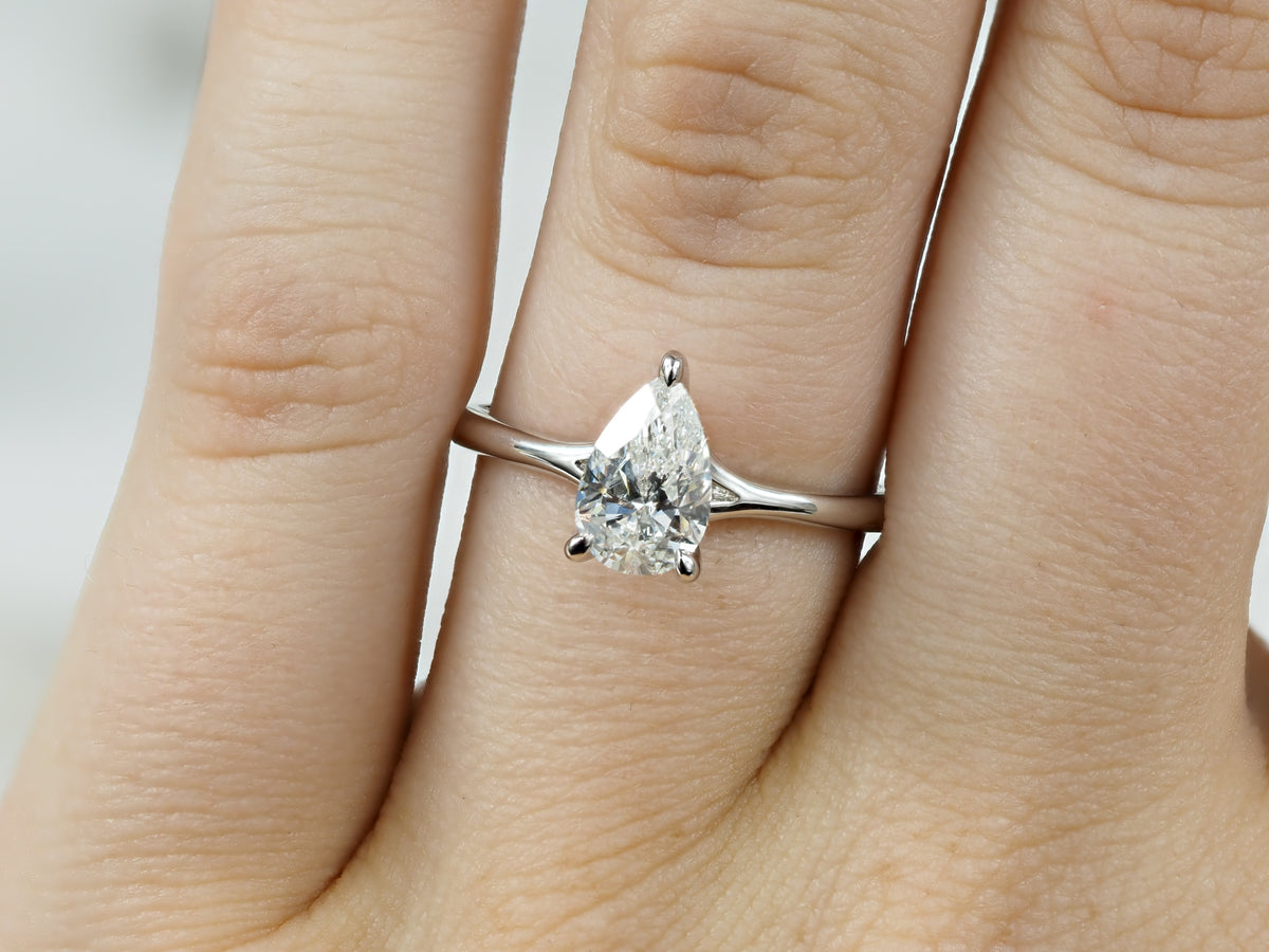 14ct White Gold Lab-Grown Pear Cut Diamond Engagement Ring, 1.03ct Centre
