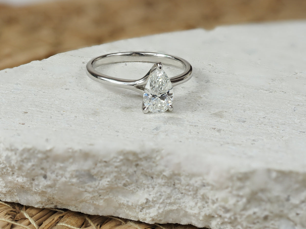 14ct White Gold Lab-Grown Pear Cut Diamond Engagement Ring, 1.03ct Centre