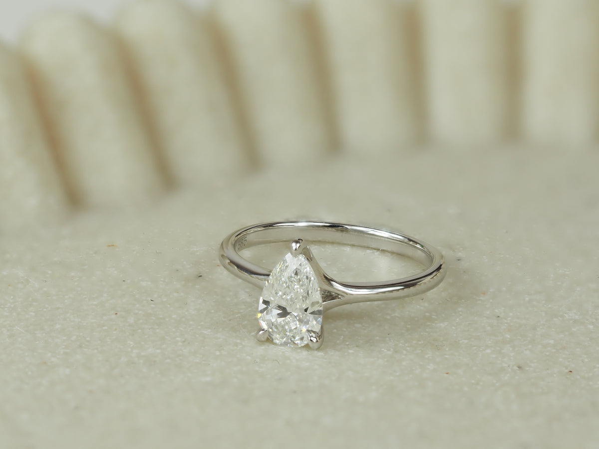 14ct White Gold Lab-Grown Pear Cut Diamond Engagement Ring, 1.03ct Centre