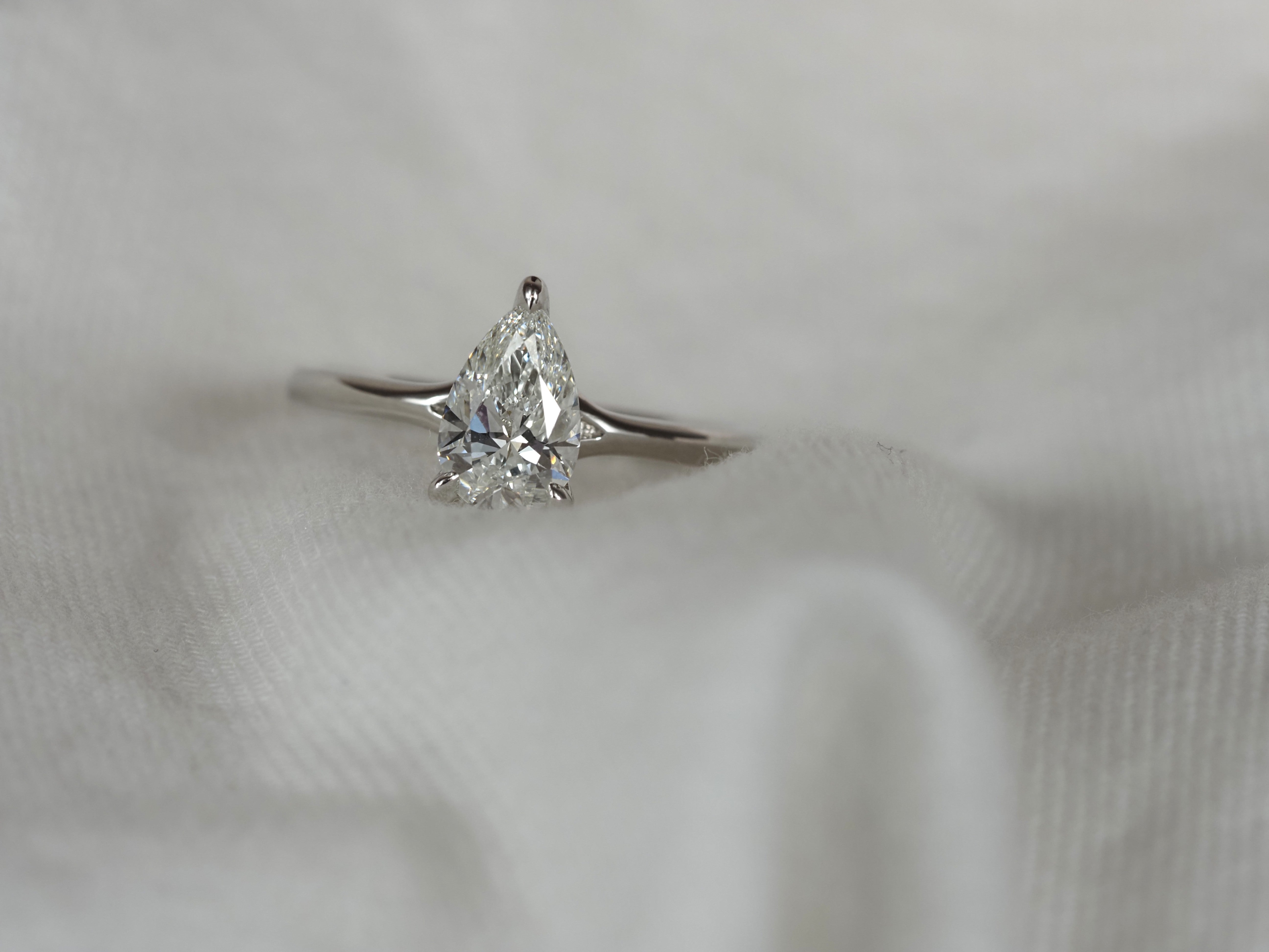 14ct White Gold Lab-Grown Pear Cut Diamond Ring, 1.03ct Centre