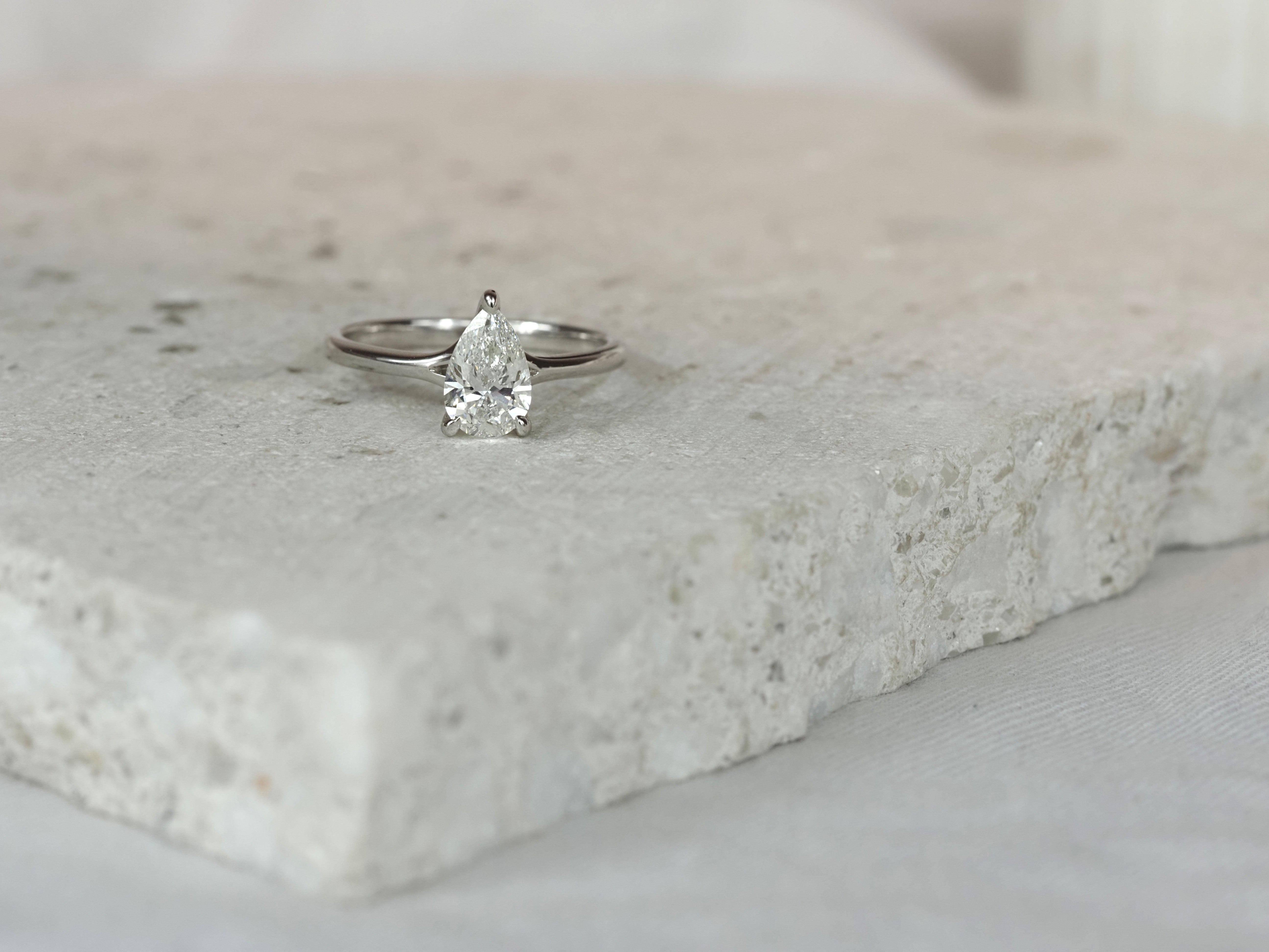 14ct White Gold Lab-Grown Pear Cut Diamond Ring, 1.03ct Centre