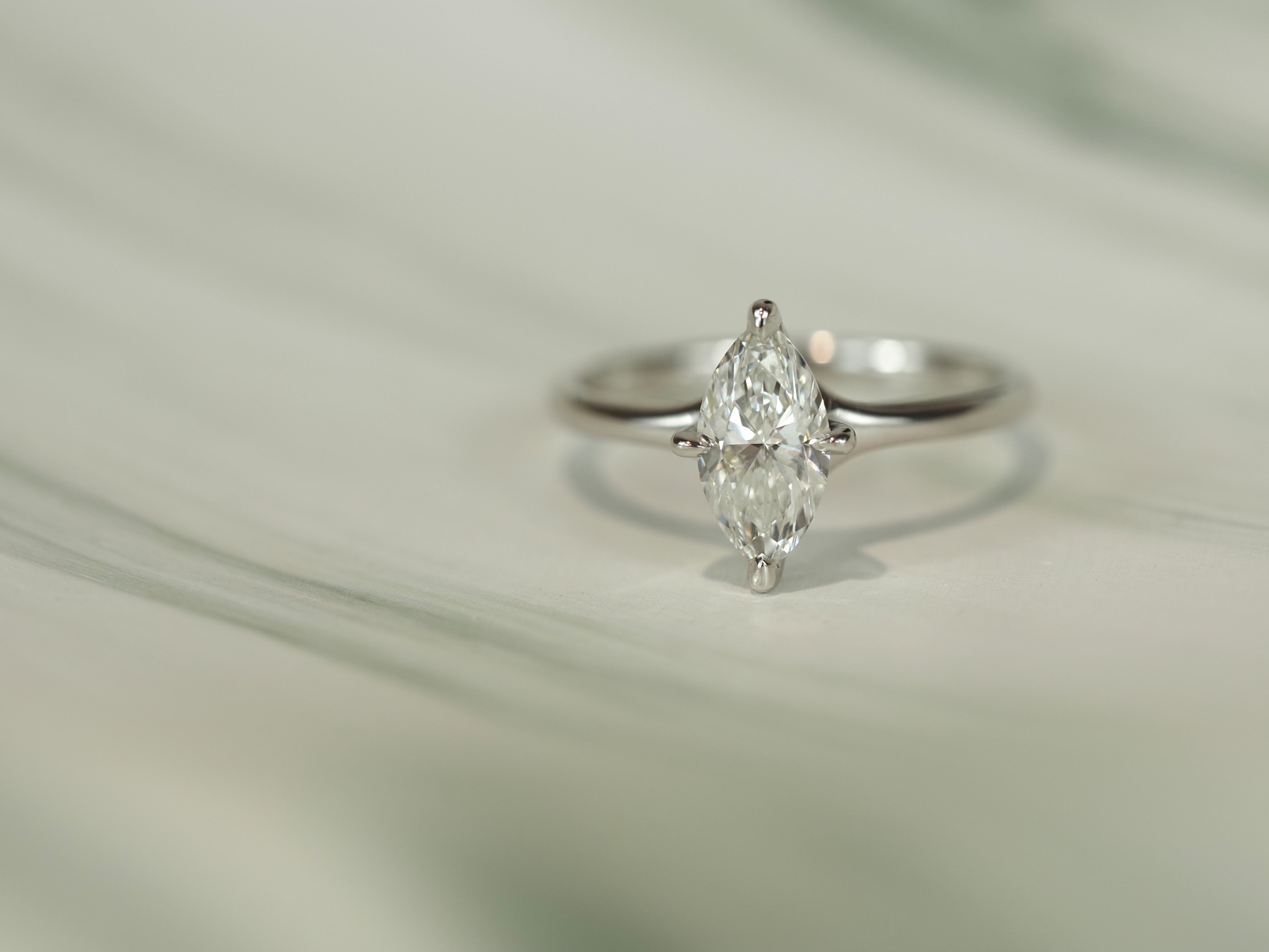 14ct White Gold Lab-Grown Marquise Diamond Ring, 1.04ct Centre