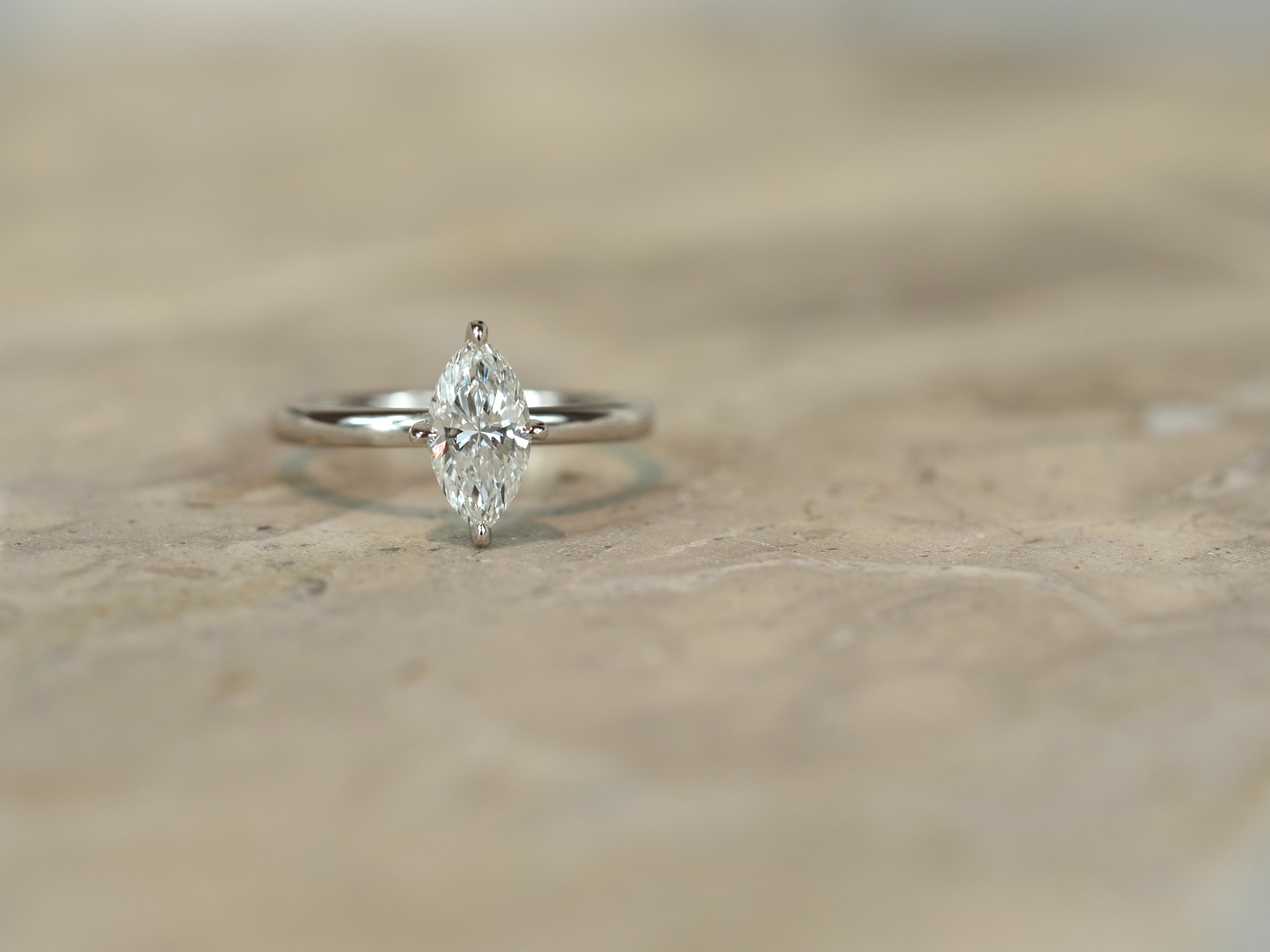 14ct White Gold Lab-Grown Marquise Cut Diamond Ring, 1.06ct Centre