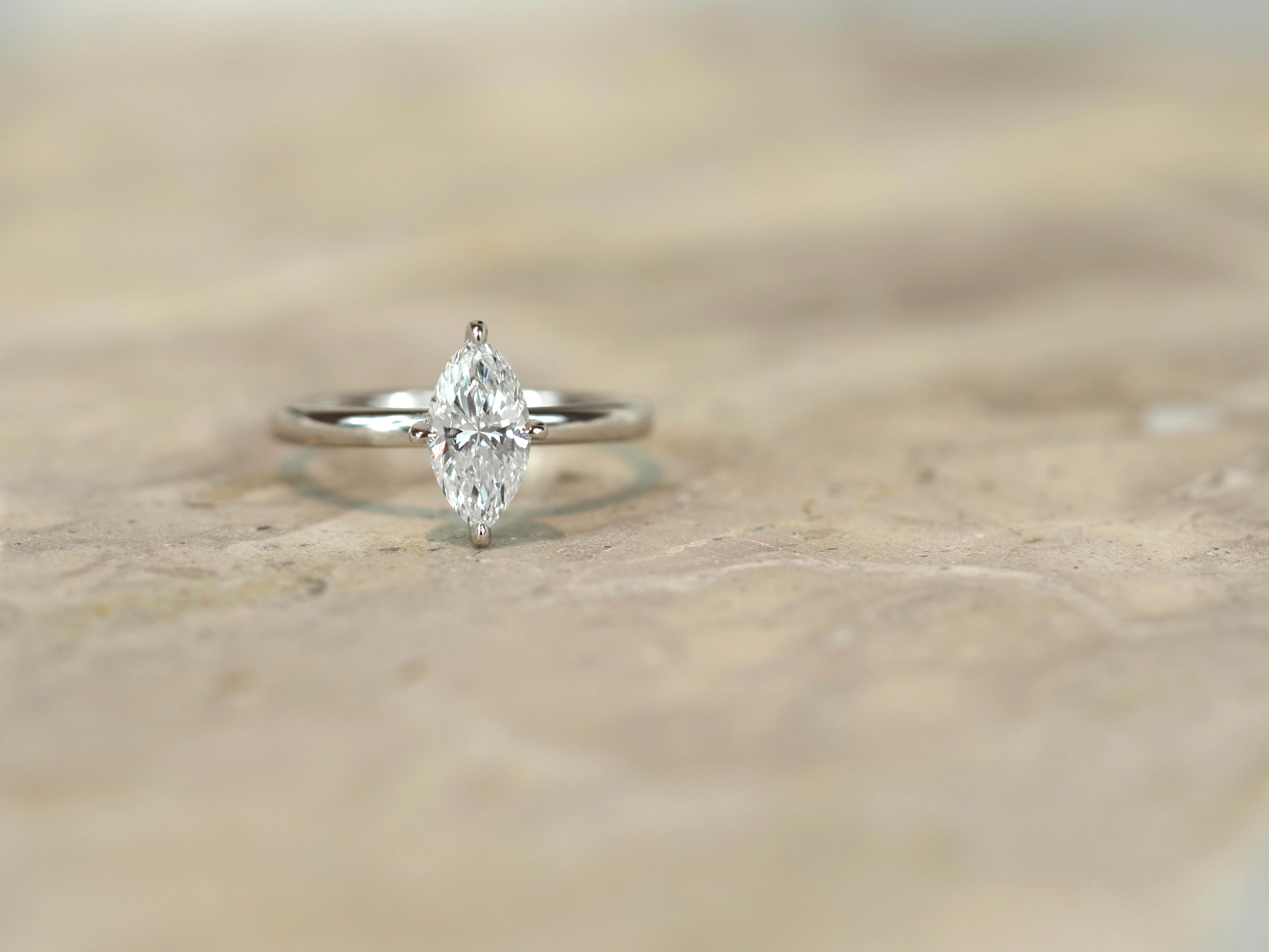 14ct White Gold Lab-Grown Marquise Cut Diamond Engagement Ring, 1.06ct Centre
