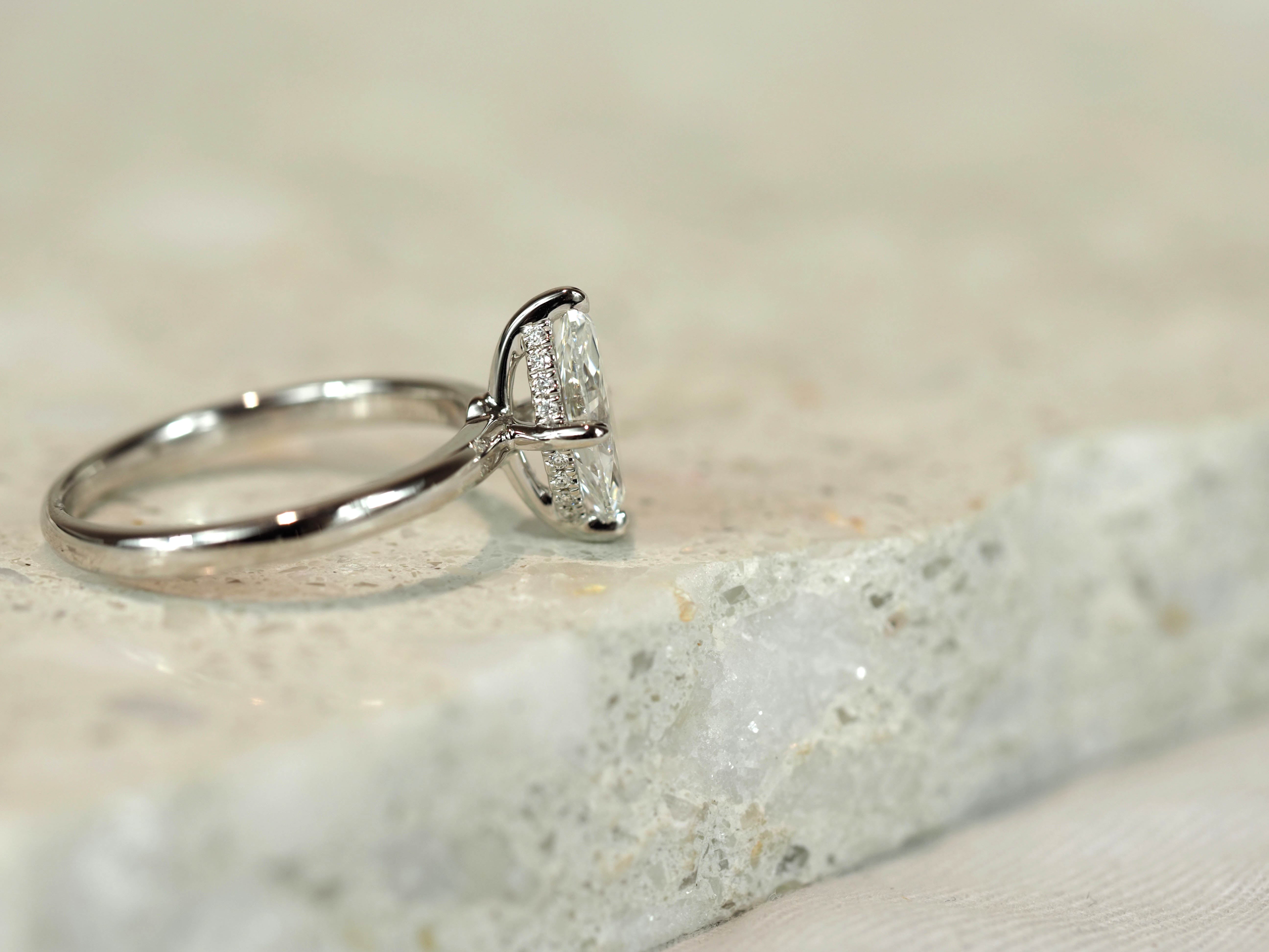 14ct White Gold Lab-Grown Marquise Cut Diamond Engagement Ring, 1.06ct Centre
