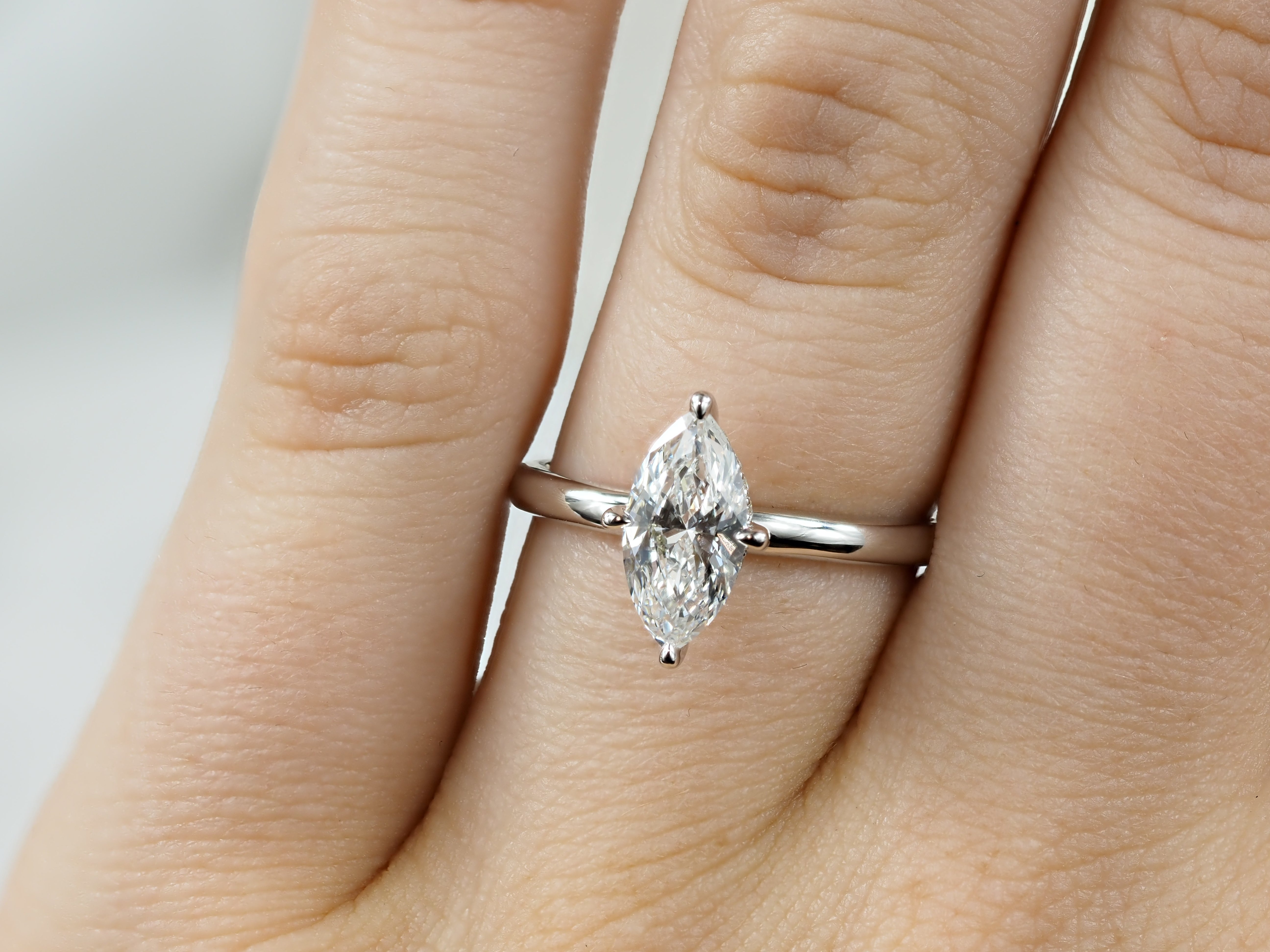 14ct White Gold Lab-Grown Marquise Cut Diamond Engagement Ring, 1.06ct Centre