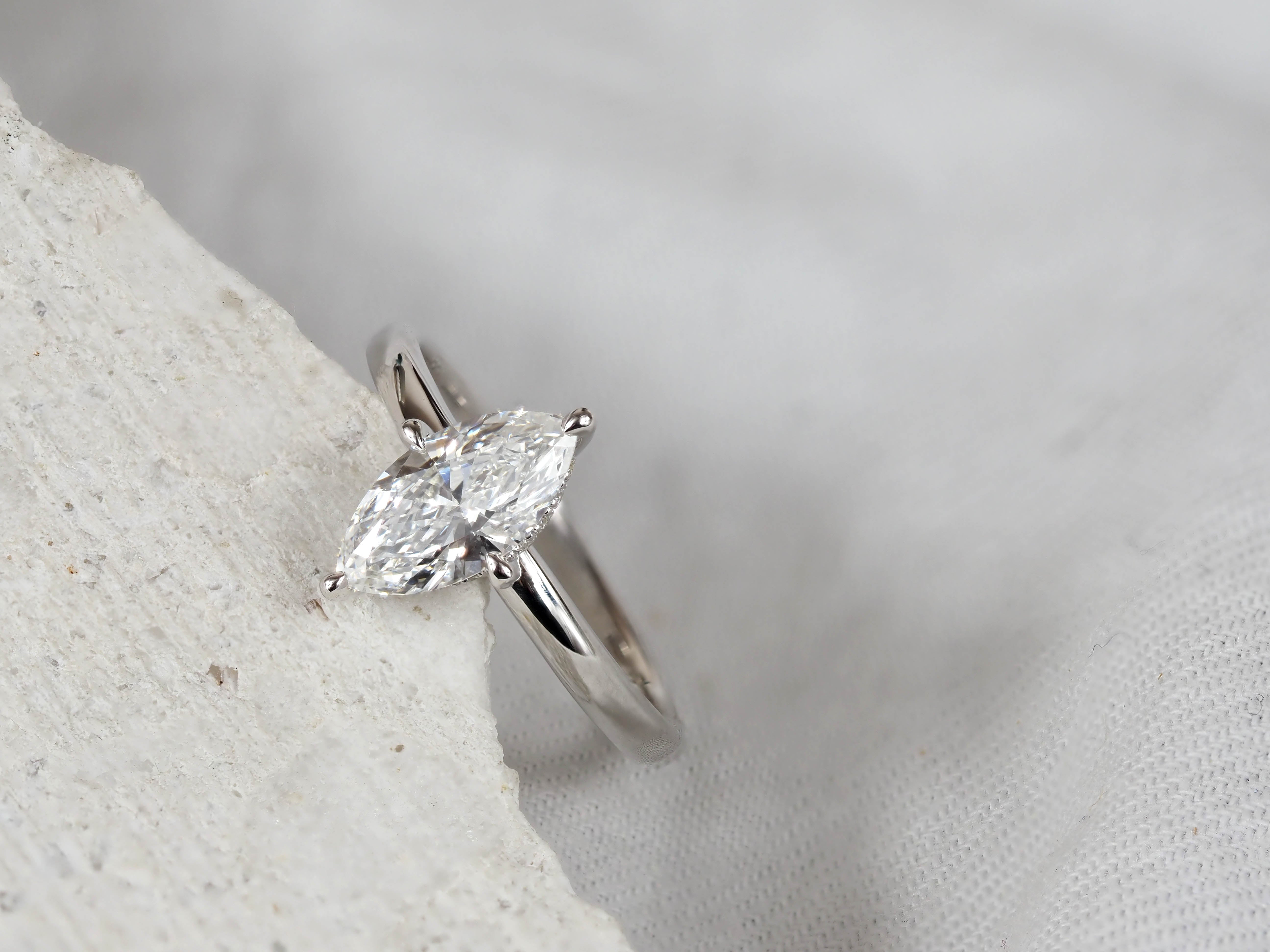 14ct White Gold Lab-Grown Marquise Cut Diamond Engagement Ring, 1.06ct Centre
