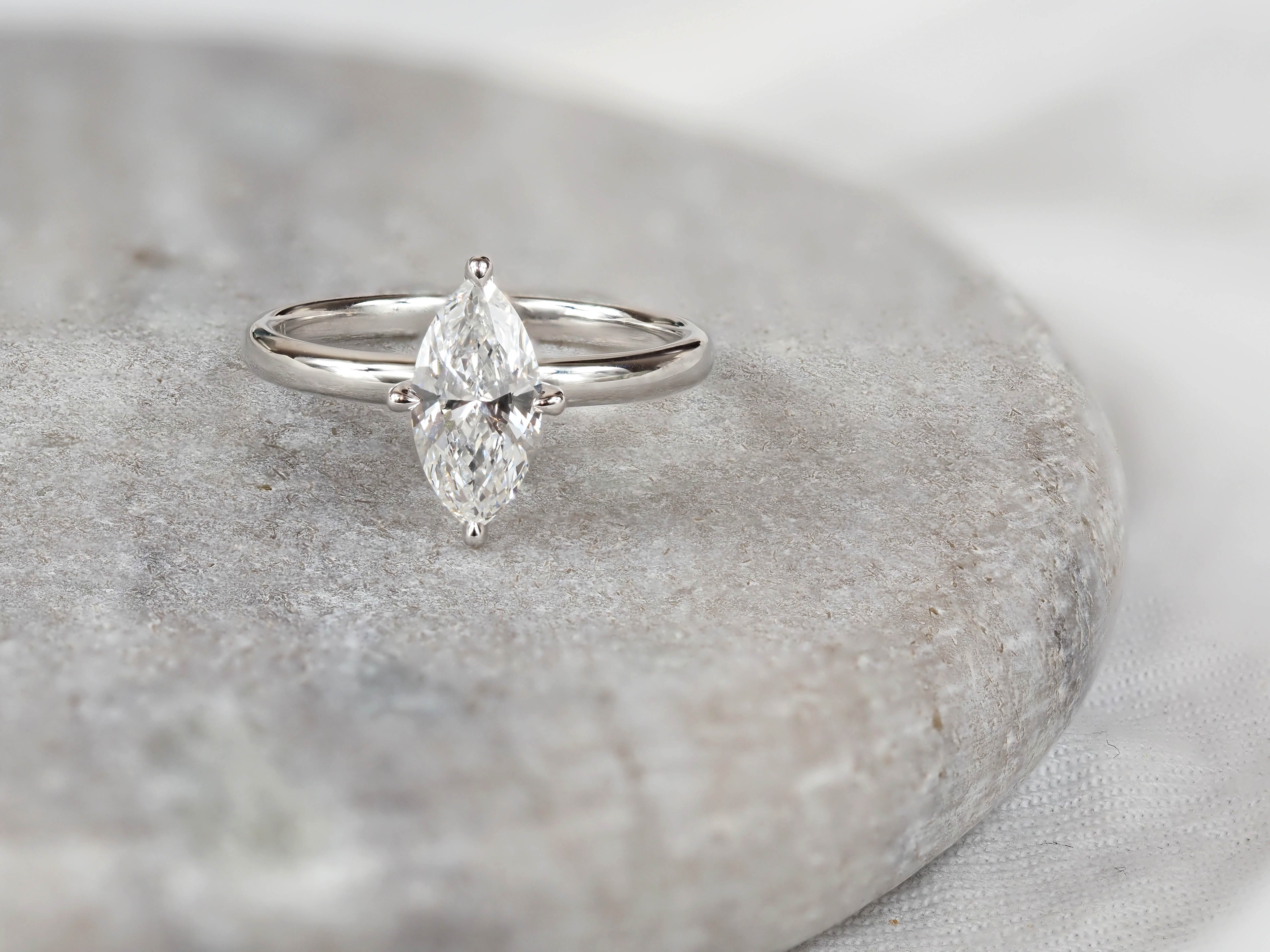 14ct White Gold Lab-Grown Marquise Cut Diamond Engagement Ring, 1.06ct Centre