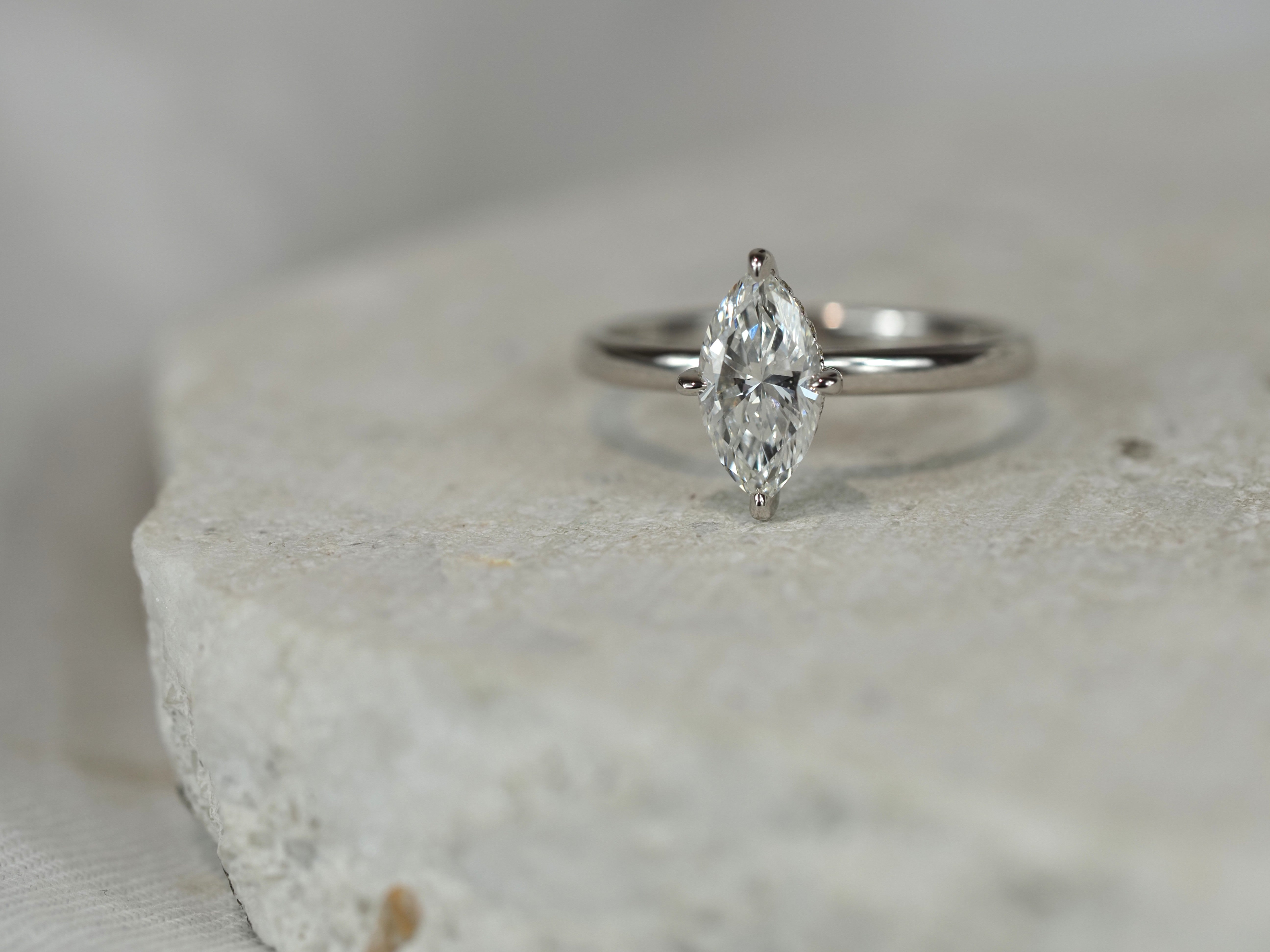 14ct White Gold Lab-Grown Marquise Cut Diamond Ring, 1.06ct Centre