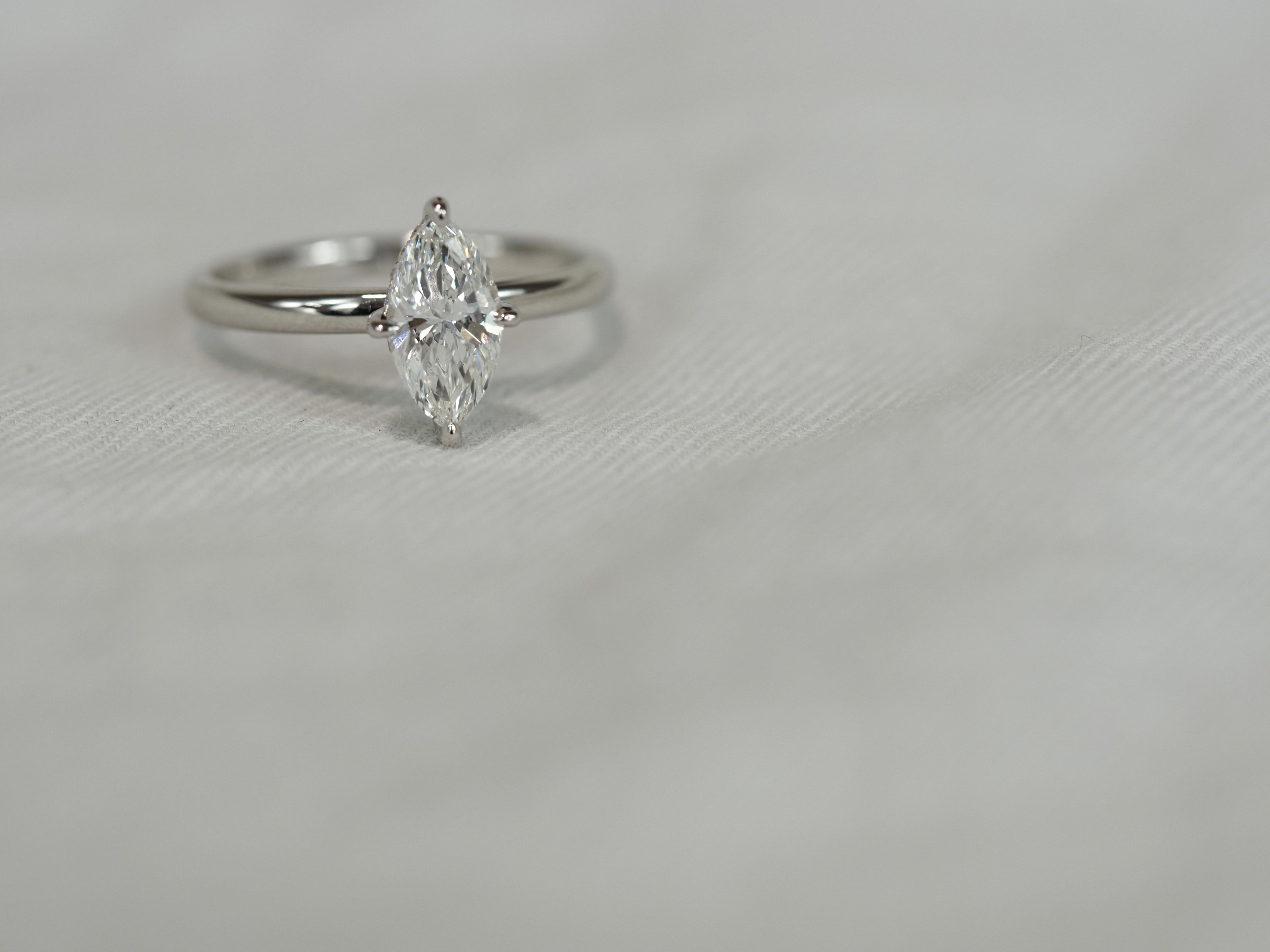 14ct White Gold Lab-Grown Marquise Cut Diamond Ring, 1.06ct Centre