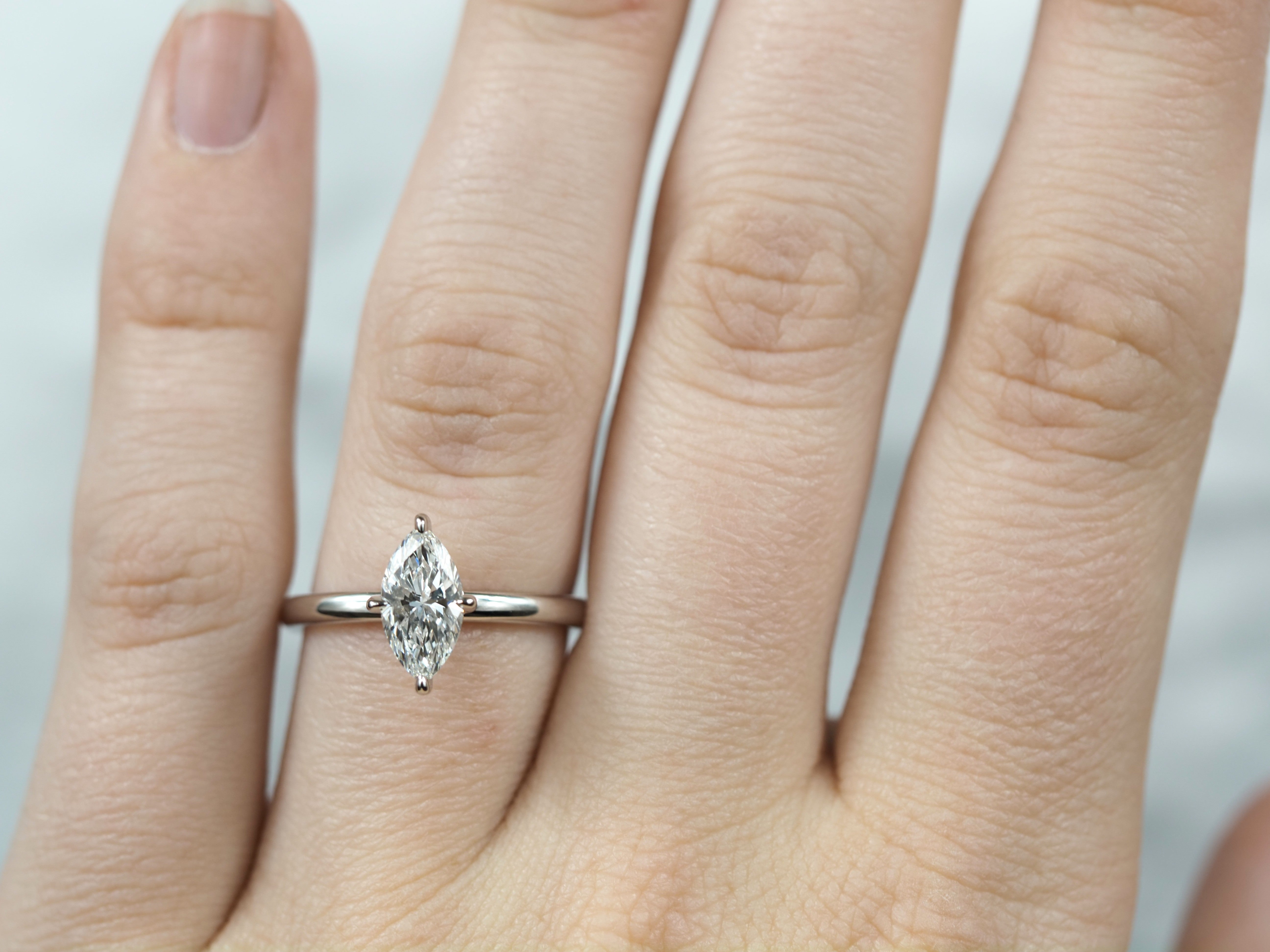 14ct White Gold Lab-Grown Marquise Cut Diamond Ring, 1.06ct Centre