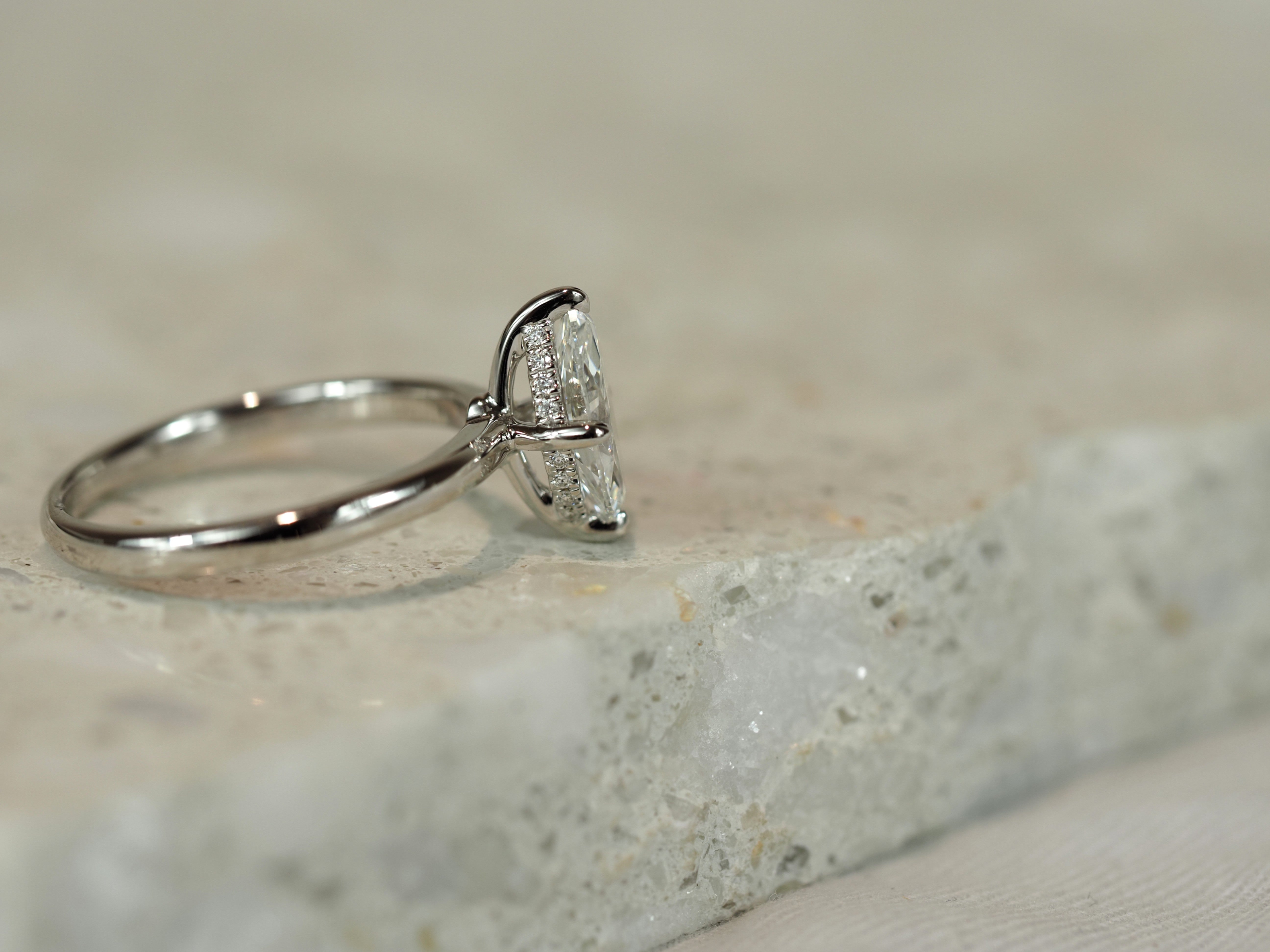 14ct White Gold Lab-Grown Marquise Cut Diamond Ring, 1.06ct Centre