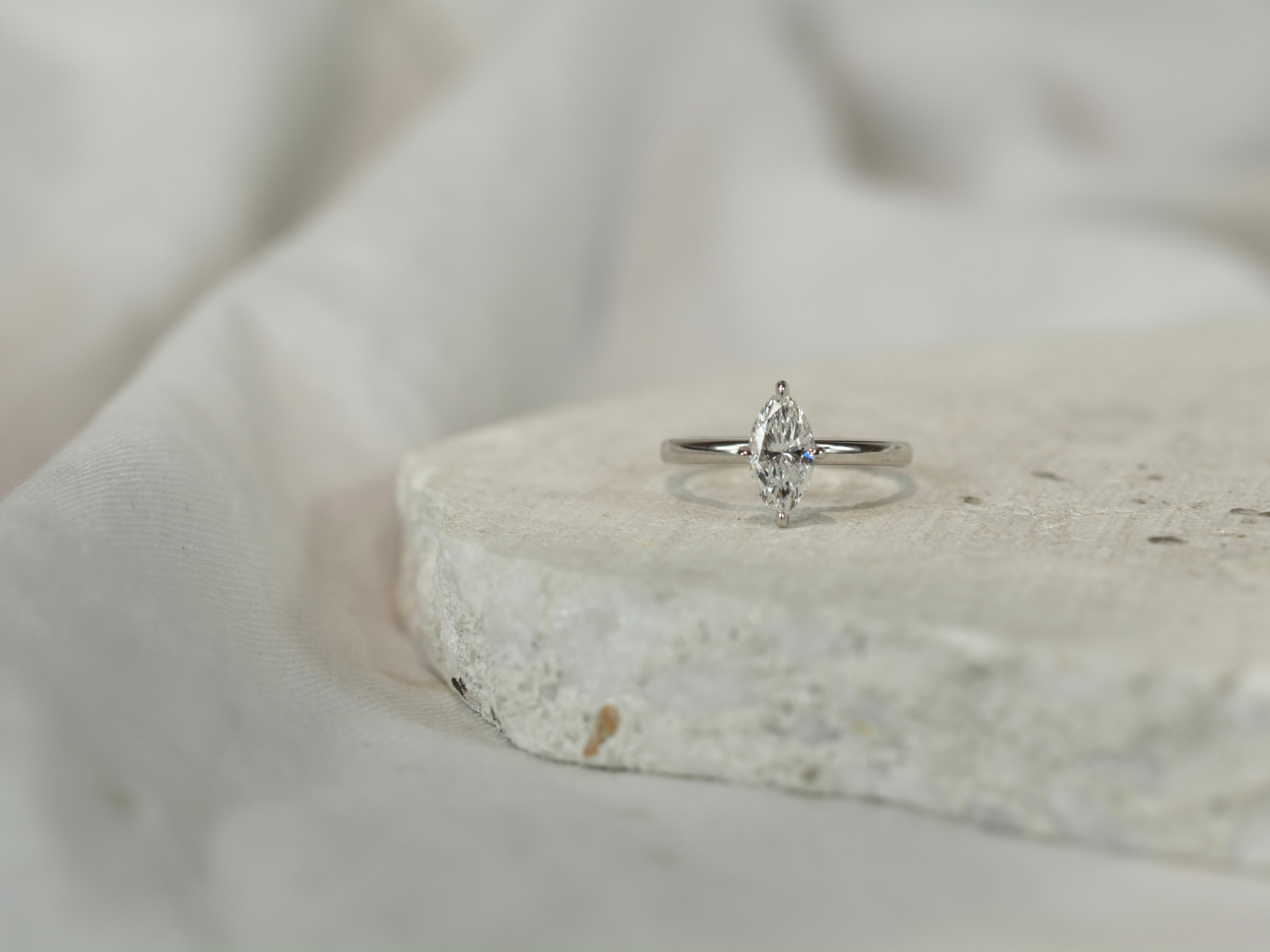 14ct White Gold Lab-Grown Marquise Cut Diamond Ring, 1.06ct Centre