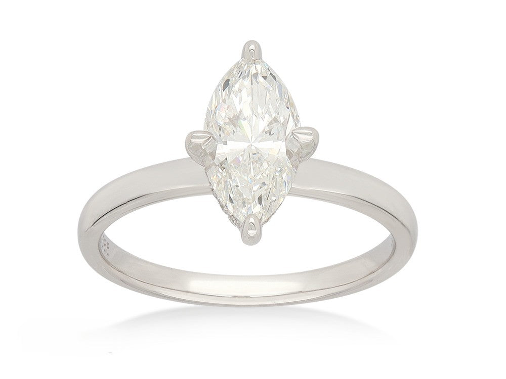 14ct White Gold Lab-Grown Marquise Cut Diamond Ring, 1.06ct Centre