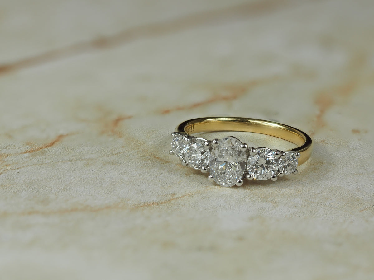 18ct Yellow and White Gold Oval and Round Cut Lab-Grown Diamond Ring, 2.01ct total