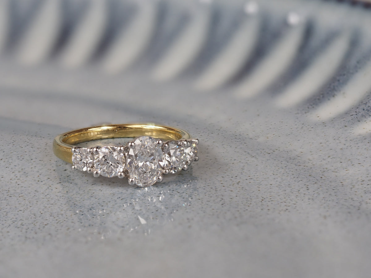 18ct Yellow and White Gold Oval and Round Cut Lab-Grown Diamond Ring, 2.01ct total